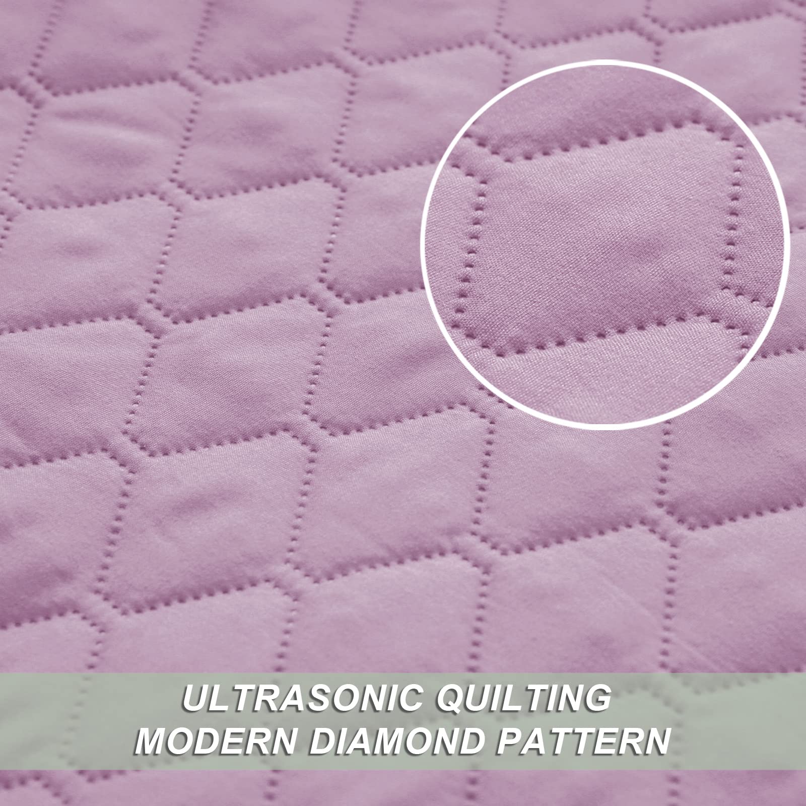 Reversible Full Queen Quilt Bedding Set with Pillow Shams - Lightweight All Seasons Soft Bedspread & Coverlet (Lilac, 90
