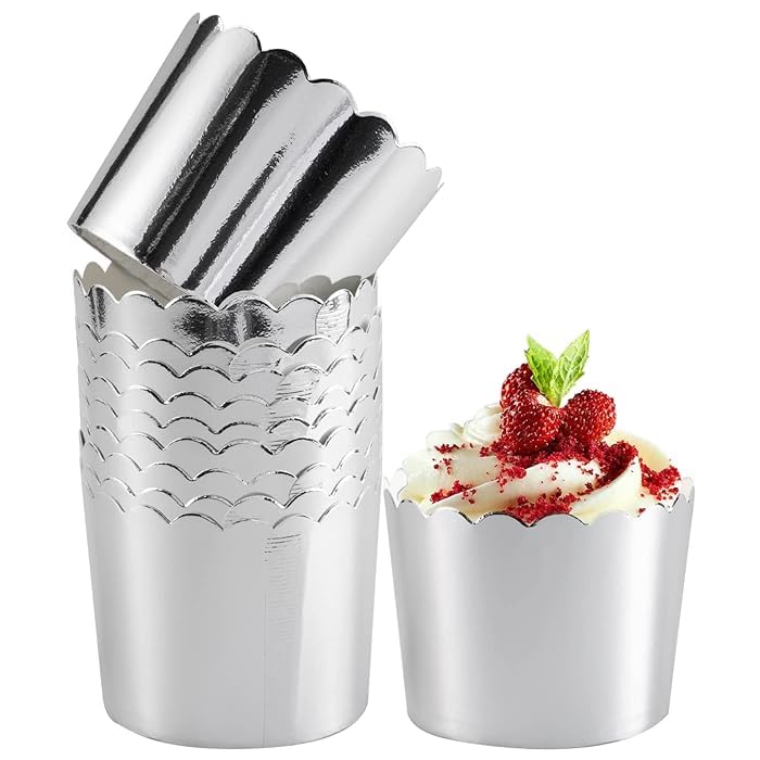 Premium Silver Foil Cupcake Liners & Muffin Baking Cups - 50 Pack Small Size for Perfect Baking | Ideal for Birthday Parties, Weddings, and Holiday Desserts