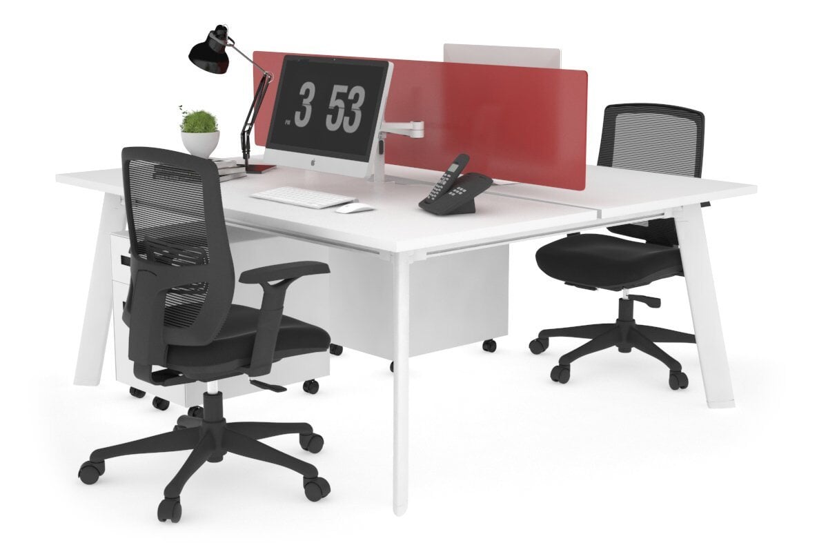 2 Person Workstation with White Frame - 1400L x 800W Office Desk with Cable Management | Perfect for Home Office, Coworking Spaces & Small Business Setups