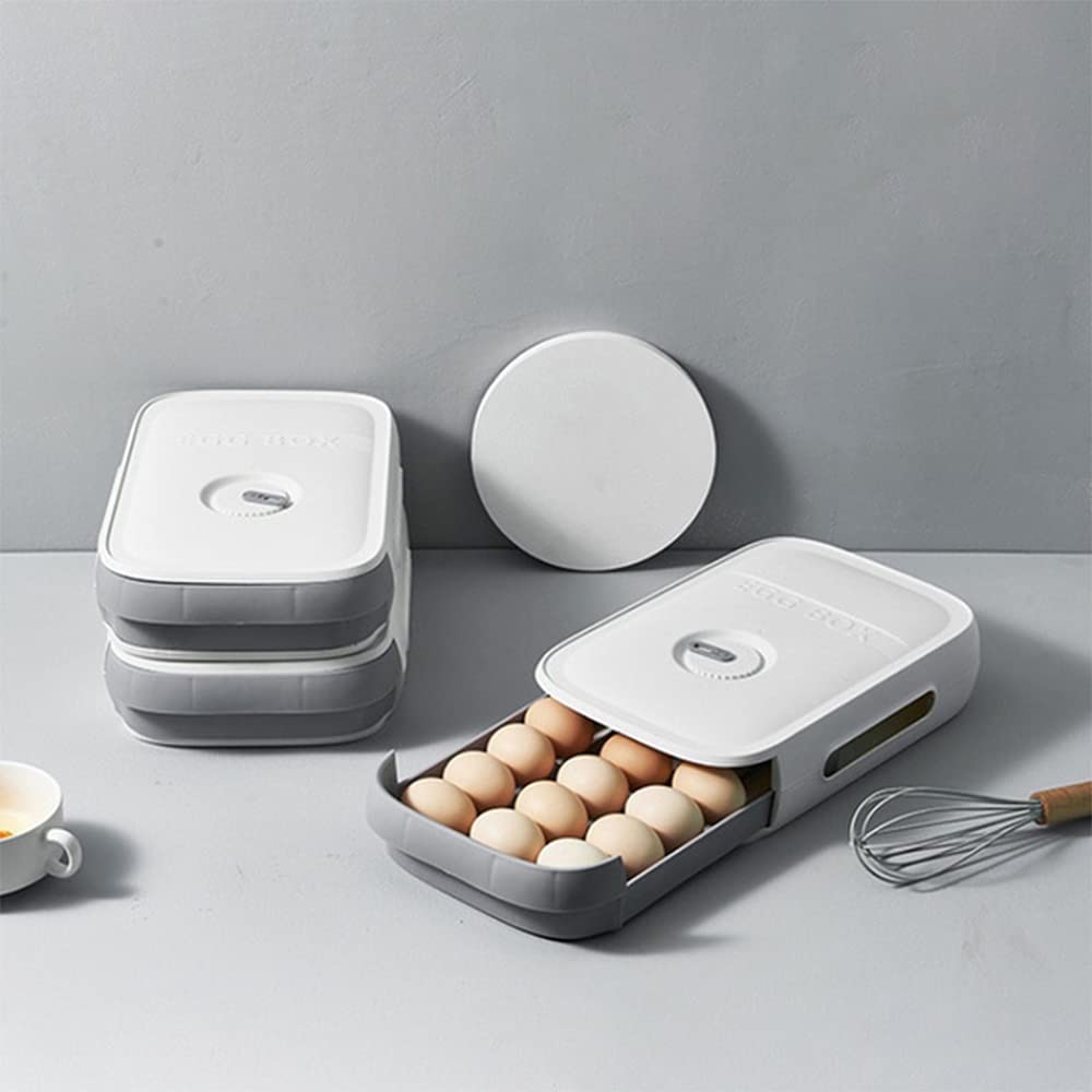 TGOPIT 18-20 Grid Plastic Egg Holder for Refrigerator - Drawer Style Egg Storage Container with Date Reminder - Fresh Egg Organizer Tray for Kitchen (White) - Perfect for Storing Eggs in Fridge, Pantry or Farmhouse Use
