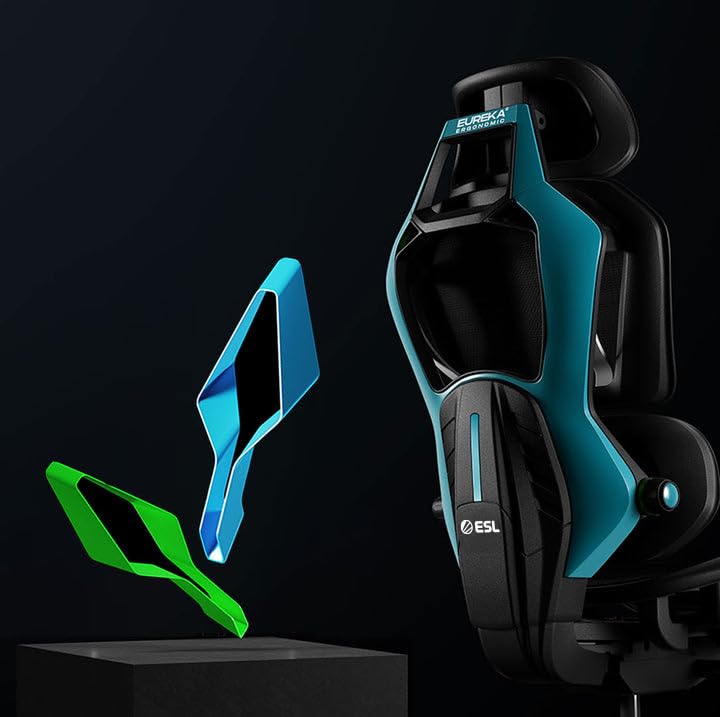 EUREKA ERGONOMIC Typhon Ergonomic Gaming Chair - Adjustable Lumbar Support & 4D Armrests, Breathable Mesh Office Desk Chair for Home & ESL Co-Branded Computer Gaming (Black Blue) - Perfect for Gamers, Remote Work & Long Hours Sitting