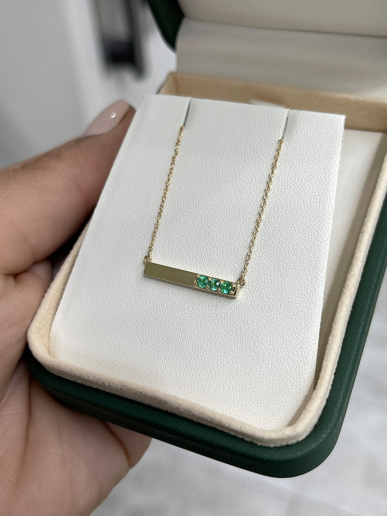 0.15tcw 14K Natural Emerald 3 Stone May Birthstone Stackable Layering Gold Necklace for Women - Perfect Gift for Mother's Day, Anniversary & Everyday Elegance
