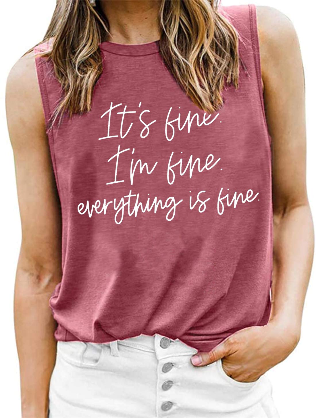 Funny Sarcastic Graphic Tank Top for Women - Vintage Muscle Tee with 'It's Fine I'm Fine Everything is Fine' Print | Perfect for Casual Wear, Gym, and Summer Outfits
