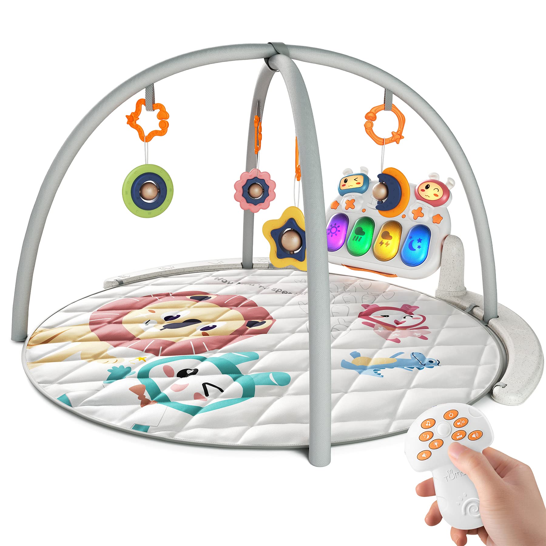 TUMAMA Baby Play Mat with Remote Control - Interactive Activity Gym with Music, Lights & Detachable Piano for Newborns | Perfect Christmas, Birthday Gift for Baby Boys & Girls | Encourages Tummy Time & Early Development (Round Shape)