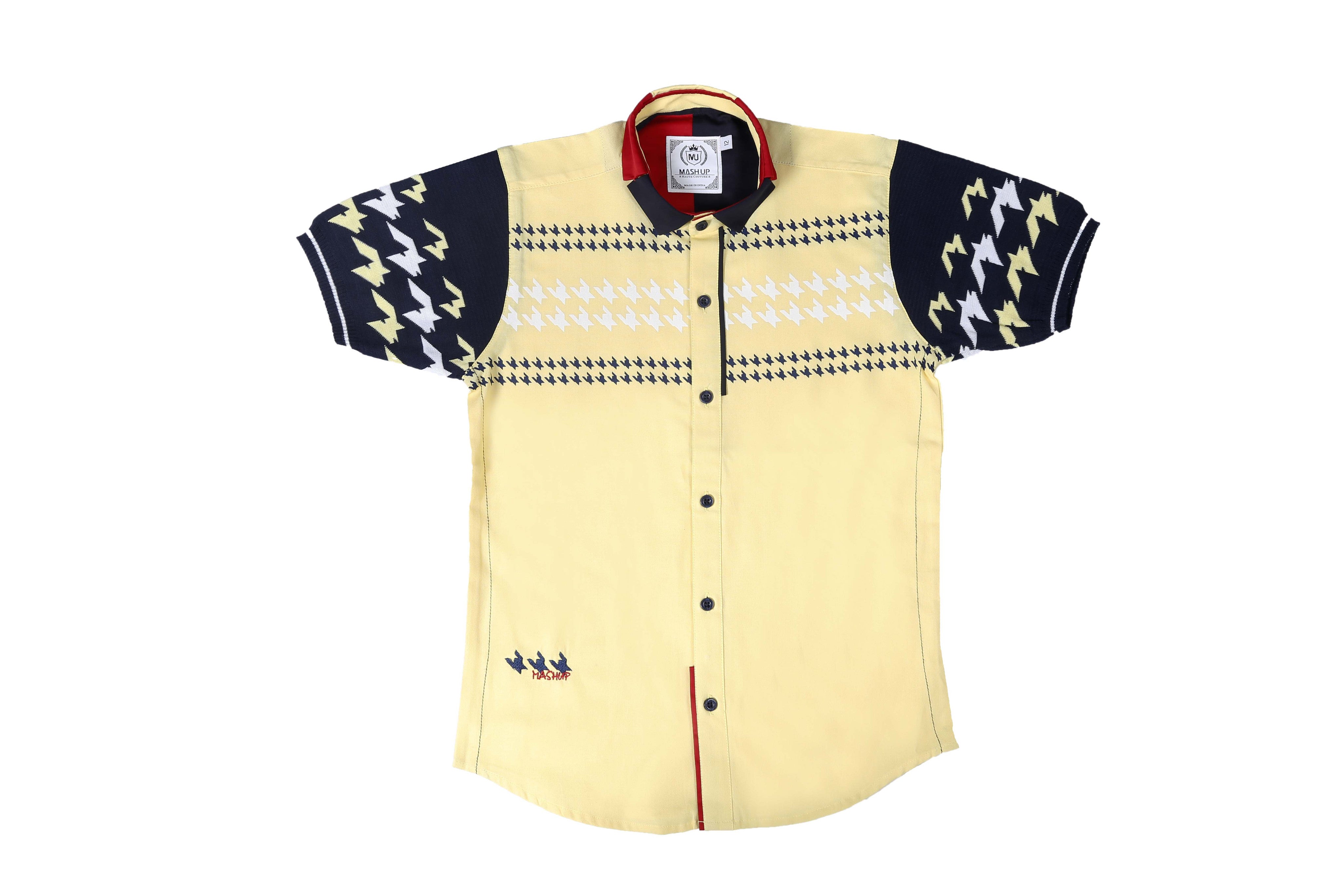 Stylish Yellow Houndstooth Print Button-Up Shirt for Men - Casual & Formal Wear - Perfect for Office, Date Night & Special Occasions