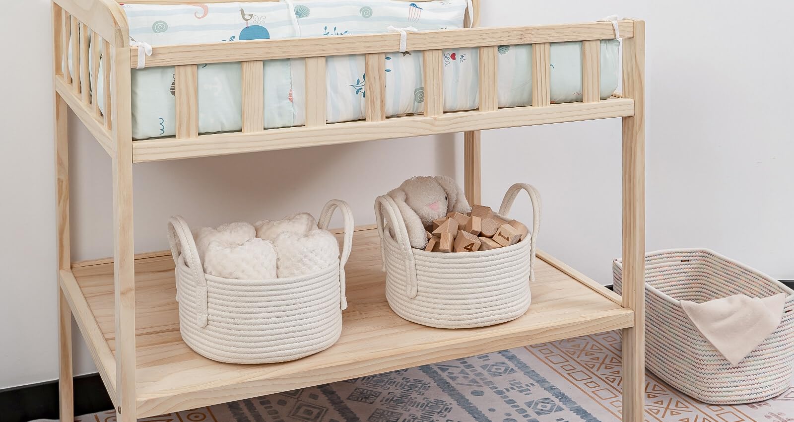 CubesLand Small White Woven Storage Baskets Set - 9.5x5.5 Inch Decorative Organizer Bins for Nursery, Baby Room, Pet Toys, Closet & Shelf Organization - Perfect for Halloween, Christmas Gift Baskets & Home Decor