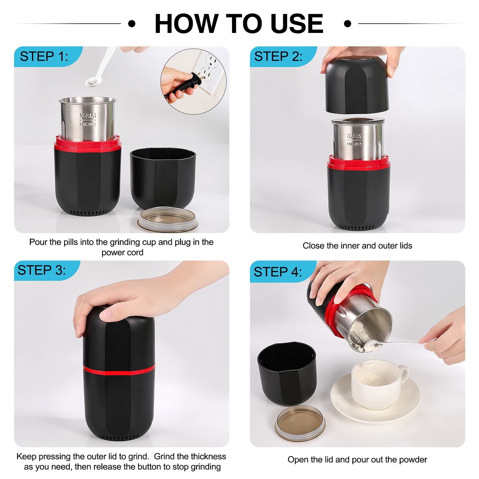 Electric Pill Crusher Grinder - Powerful Electronic Tablet Pulverizer for Small & Large Pills, Vitamins & Medications - Fine Powder for Feeding Tubes, Kids & Pets - Perfect for Elderly Care, Travel & Pet Medication