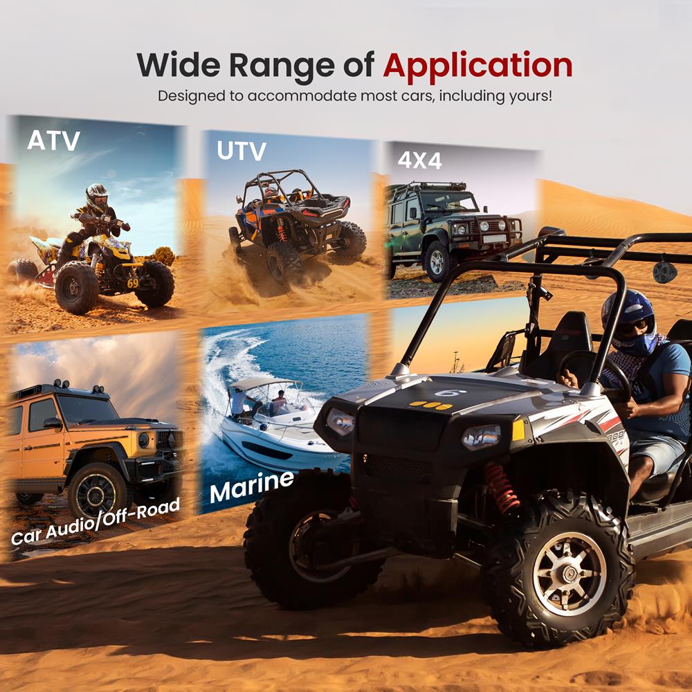 4 Inch Waterproof Marine UTV Off-Road Speakers - Heavy Duty Outdoor Audio for Boats, ATVs, Motorcycles & Trucks - Perfect for Adventure, Camping & Off-Grid Trips