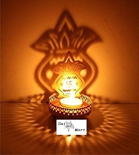 Golden Kalash Tea Light Candle Holder - Traditional Religious Statue for Home & Office Decor - Diwali Gift with Free Tealight - Perfect for Festivals, Prayer Altars & Meditation Spaces