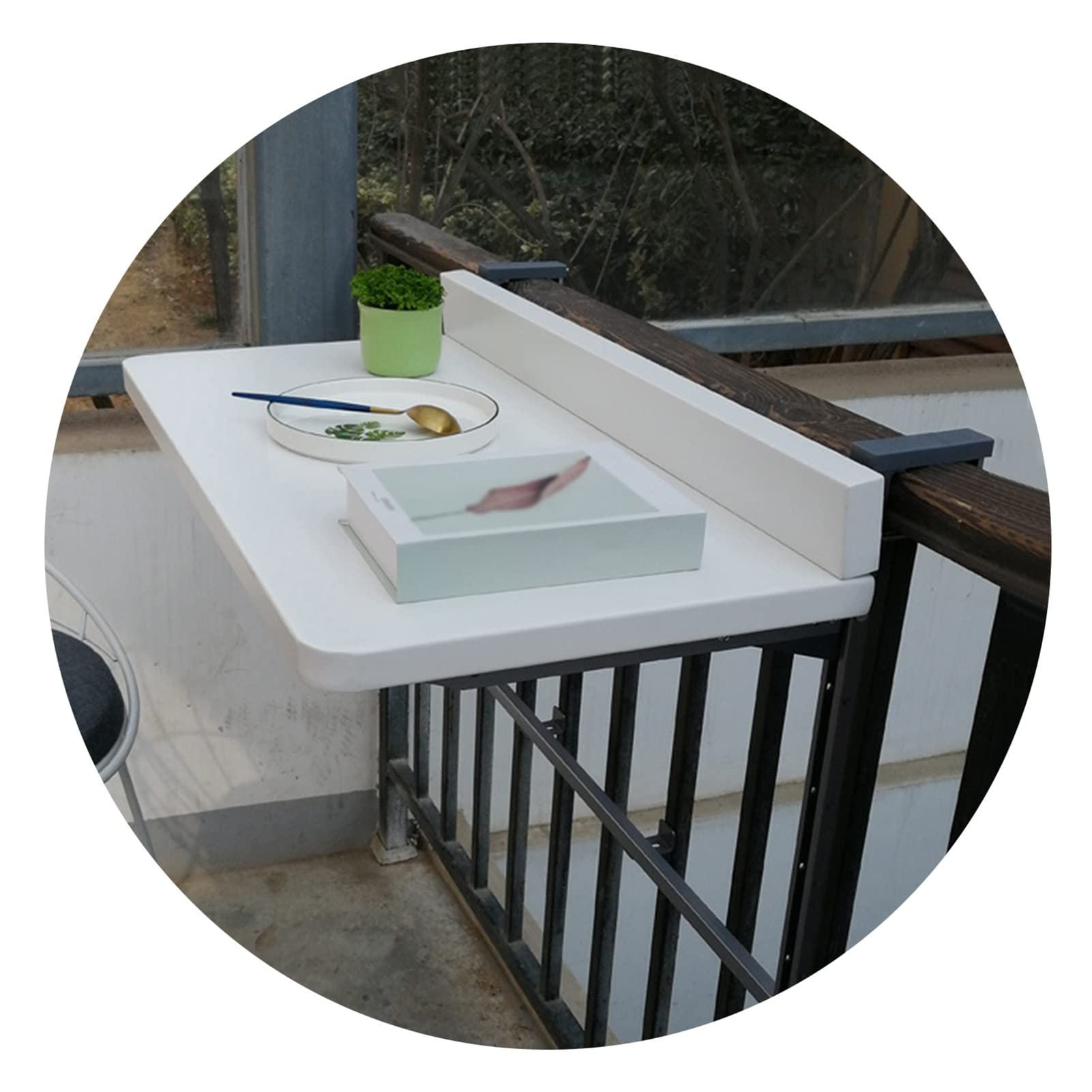 Floating Folding Aluminum Drop Leaf Table - Balcony Hanging Desk for Home, Coffee Shop & Patio - Waterproof Adjustable Bracket Dining Table - 120x40cm (White) - Perfect for Small Spaces, Outdoor Dining & Workspaces