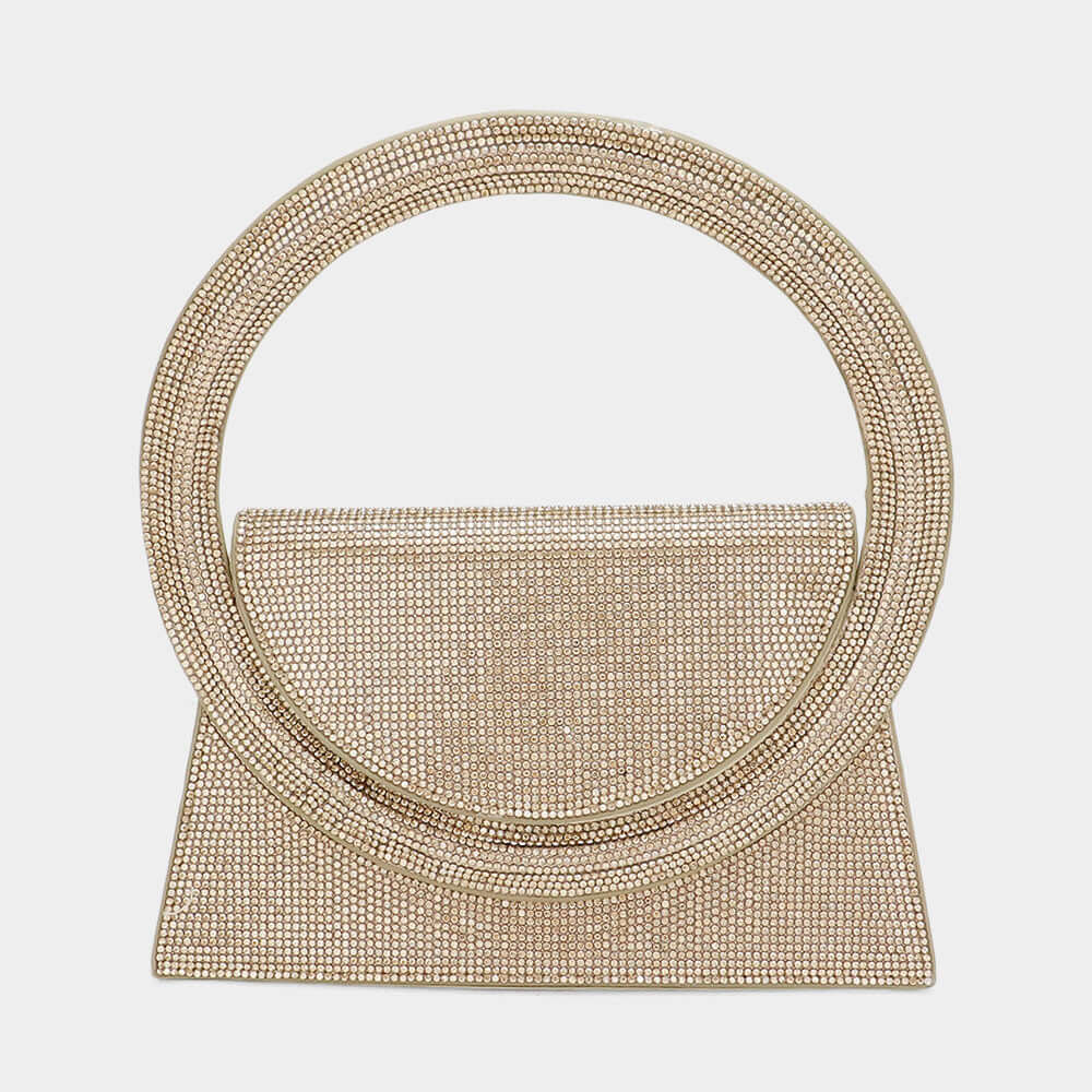 Stylish Gold Bling Studded Oversized Round Top Handle Mini Evening Bag & Crossbody Purse for Women - Perfect for Parties, Weddings, and Night Out Events