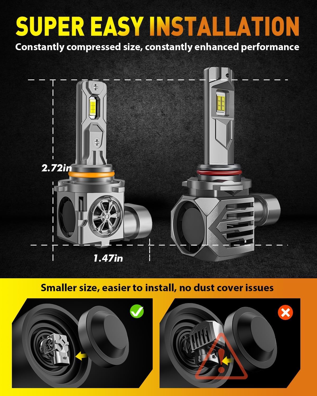 Ultra Bright H11/H9/H8 LED Bulbs - 45,000LM 10X Brighter Than Halogen, 1:1 Size Replacement, 6500K Cool White, CANBUS Ready, Plug & Play - Pack of 2 - Perfect for Cars, Trucks, SUVs & Motorcycles - Long 10-Year Lifespan
