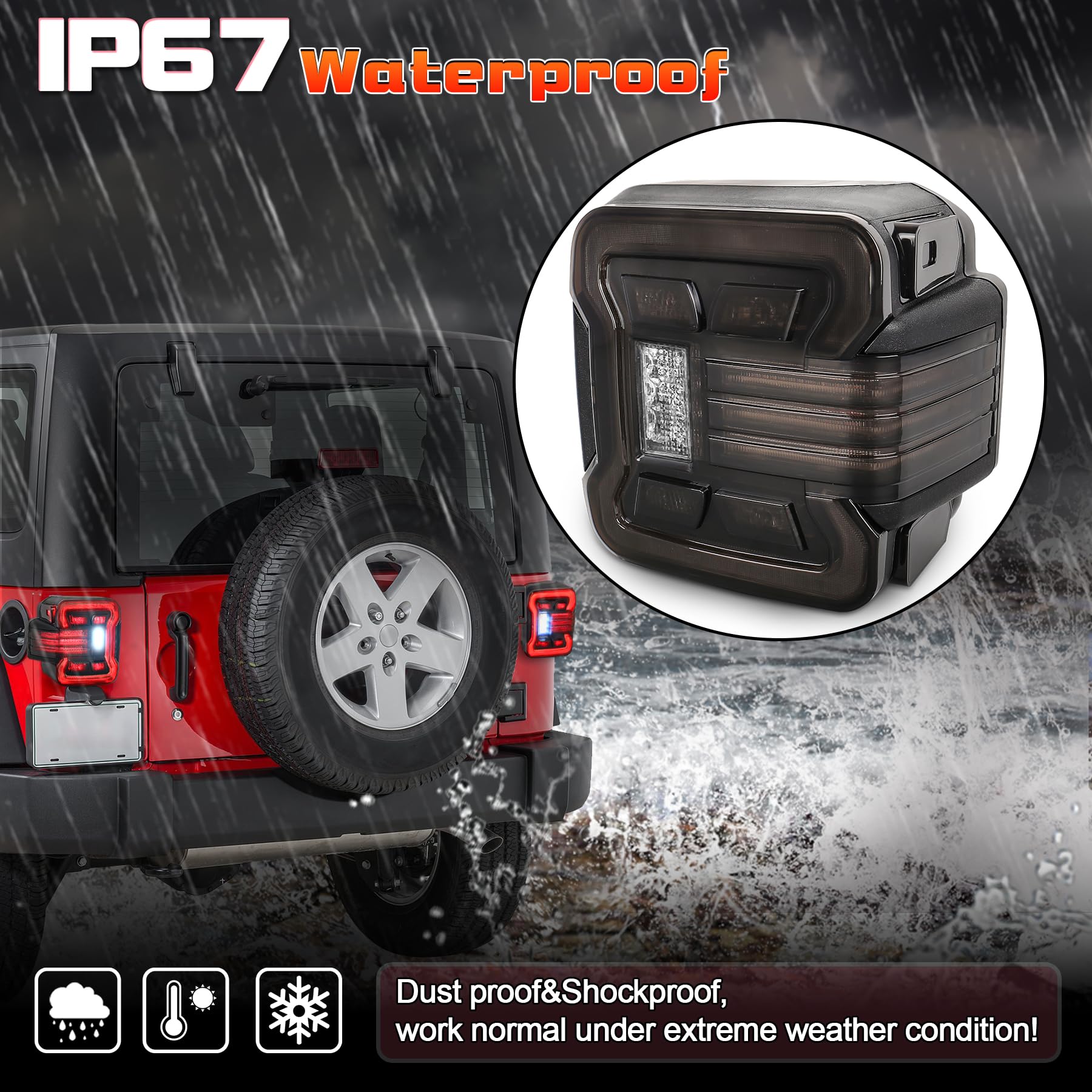 Smoke Lens LED Tail Lights for 2007-2018 Jeep Wrangler JK JKU - Sport Sahara Rubicon Unlimited - Brake/Turn Signal/Reverse Lights - 2PC Set - Upgrade Your Off-Road Adventure & Night Driving Safety