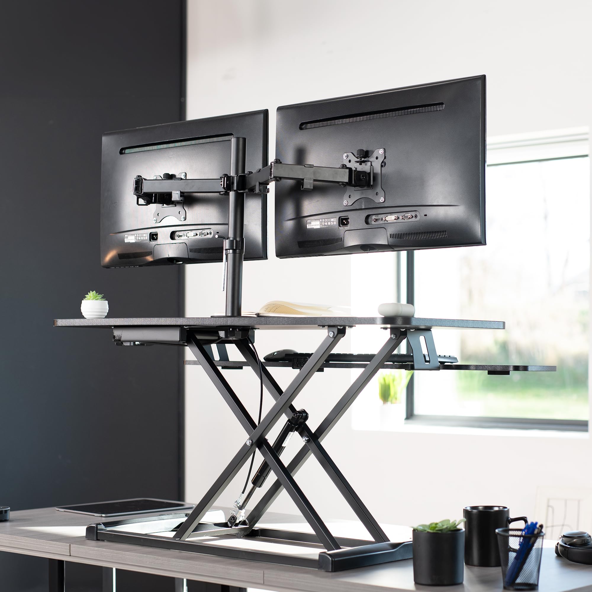 VIVO 42 Inch Height Adjustable Standing Desk Converter with Dual Monitor Stand (13-30 Inch), Sit Stand Workstation & Desk Riser - Black (DESK-V042KB-M2) - Perfect for Home Office, Gaming Setup & Ergonomic Workspaces