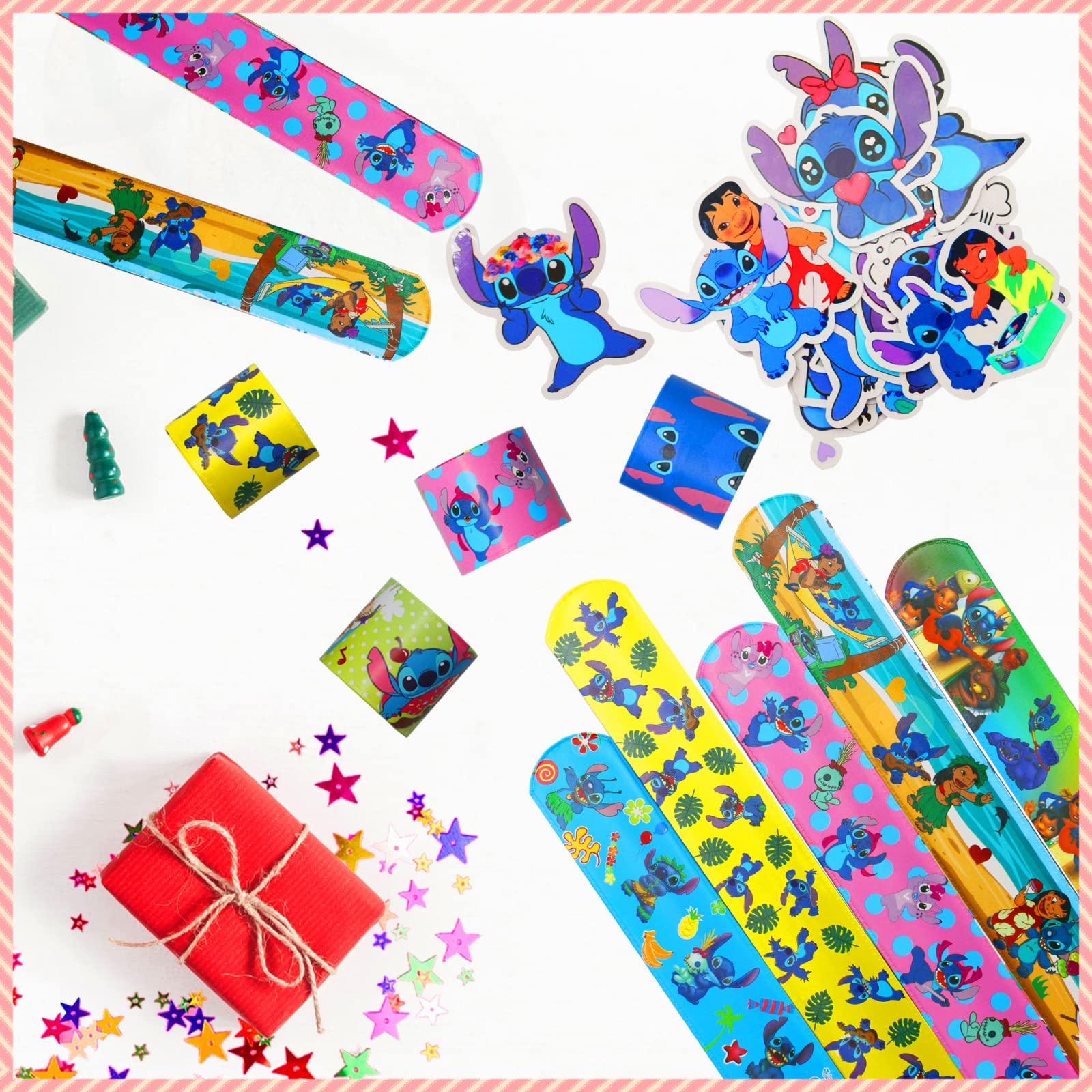 JUUFLA 86-Piece Stitch Party Favors Gift Set - 36 Slap Bracelets & 50 Stickers - Disney Stitch Themed Birthday Party Decorations & Supplies for Kids - Goodie Bag Fillers, School Rewards & Classroom Prizes (Perfect for Birthday Parties, School Events & Disney Themed Celebrations)