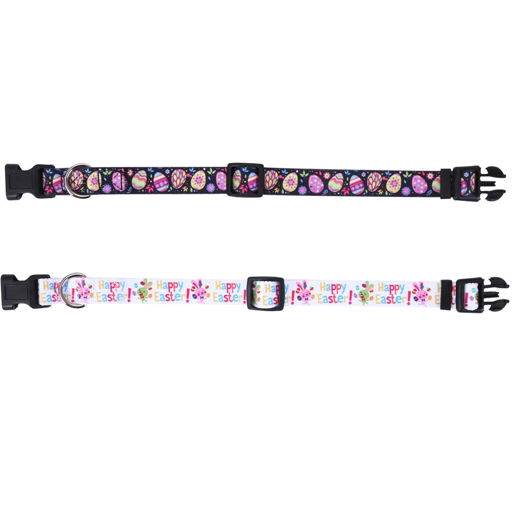 2 Pack Easter Dog Collar - Adjustable Nylon Pet Collars with Easter Egg Pattern for Small/Medium Dogs - Perfect for Easter Photos, Spring Walks & Holiday Pet Costumes