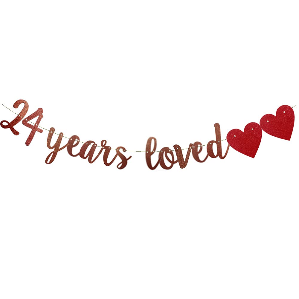 24th Birthday & Wedding Anniversary Rose Gold Glitter Banner - Premium Party Decorations for Celebrations, Events & Special Occasions