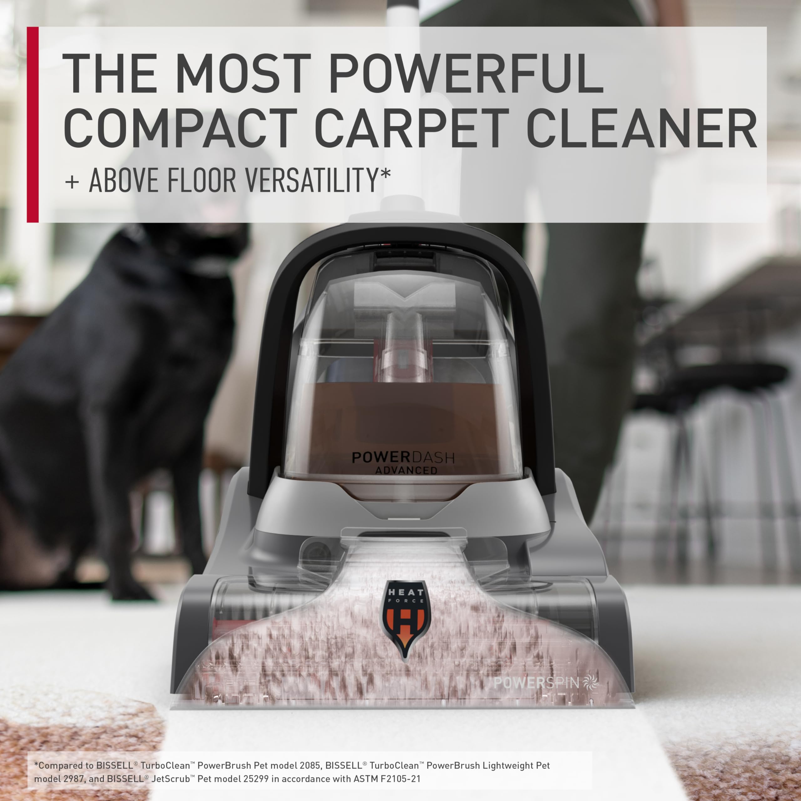 Hoover PowerDash Pet Advanced Compact Carpet Cleaner Machine for Pet Hair & Stains - Lightweight Carpet Shampooer with Above Floor Cleaning - Perfect for Homes with Pets, Kids & High-Traffic Areas - Use with Hoover Cleaning Solution for Fresh, Bright Carpets