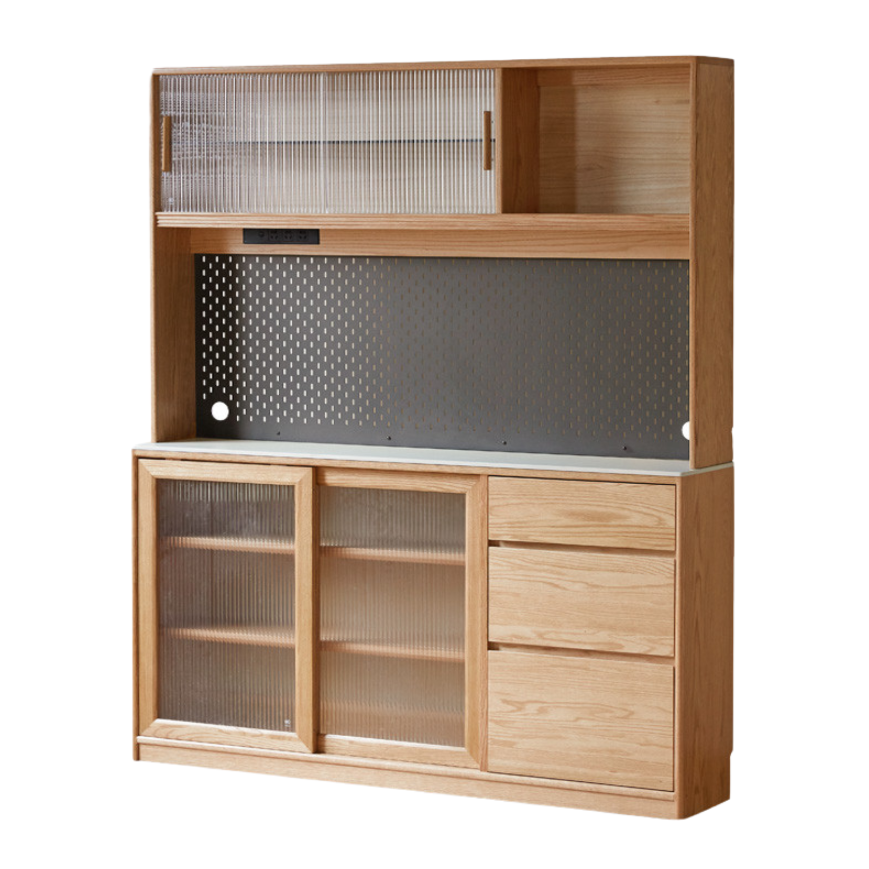 out of stock 59.1x11.8x73.6inch / 150.4x30.2x187.7 cm/ Natural wood color/ rock board sideboard + upper shelf