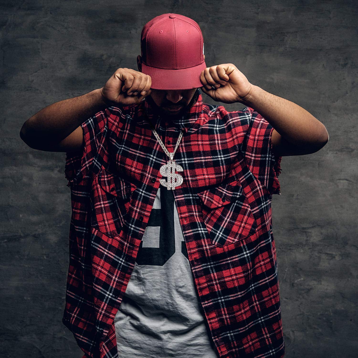 Tatuo 2-Piece Gold Plated Chain Necklace Set for Men with Dollar Sign Pendant - Hip Hop Jewelry for Streetwear, Parties & Gifts