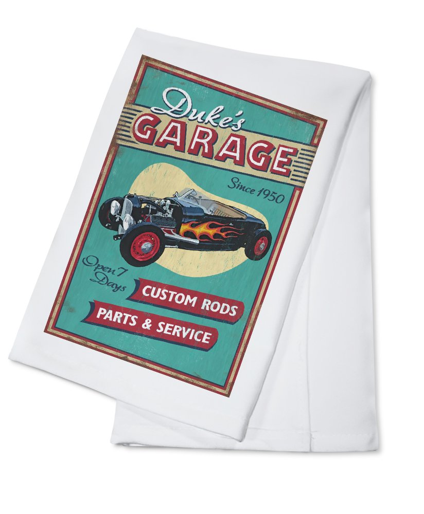Vintage Duke's Garage Sign - 100% Cotton Tea Towel & Decorative Hand Towel for Kitchen, Home Decor - Perfect for Farmhouse Style, Retro Themed Kitchens & Vintage Lover Gifts