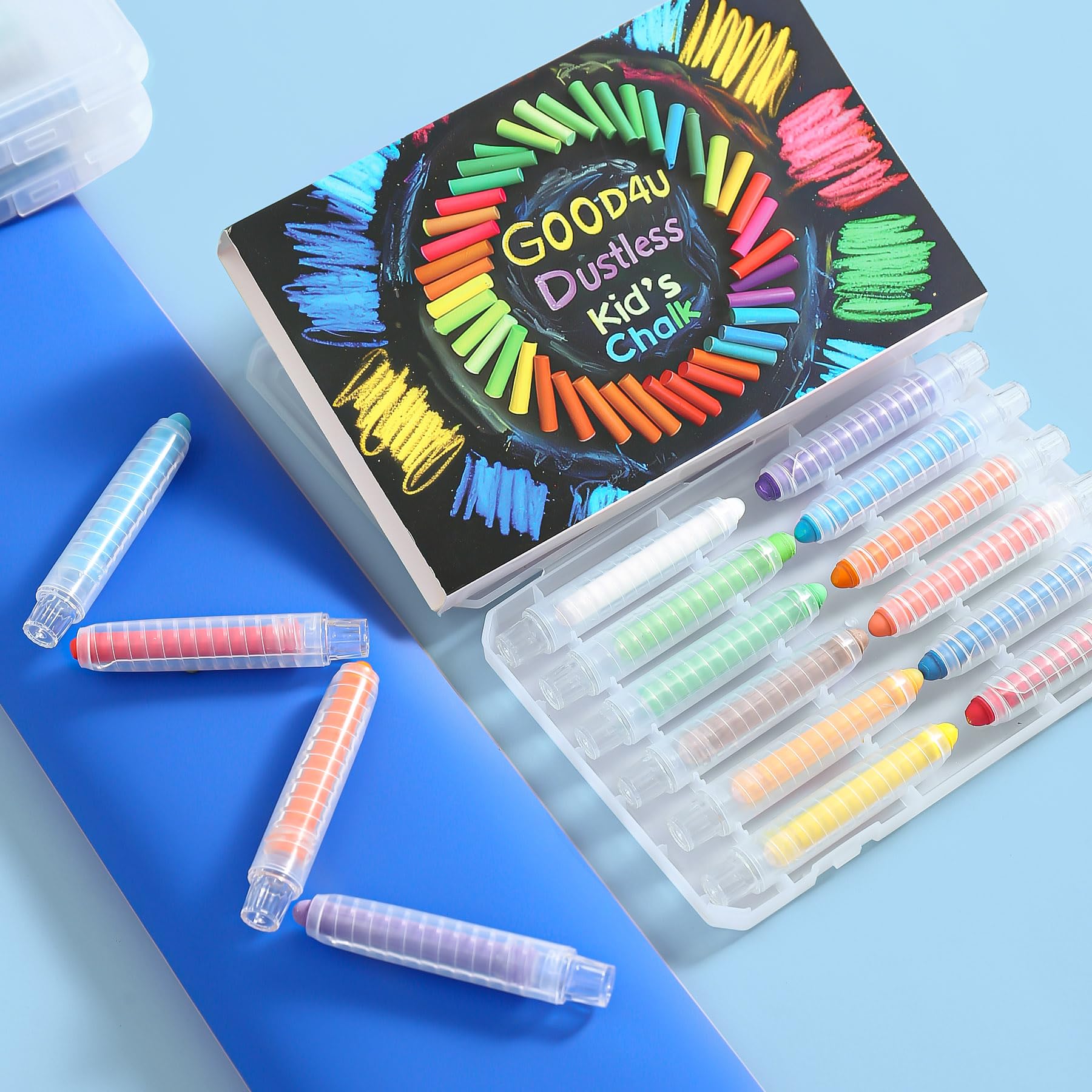 Non-Toxic Washable Dustless Chalk Set for Kids - 36 Vibrant Colors with Holder | Safe Outdoor Sidewalk Art, Classroom Drawing & Back to School Gift for Children