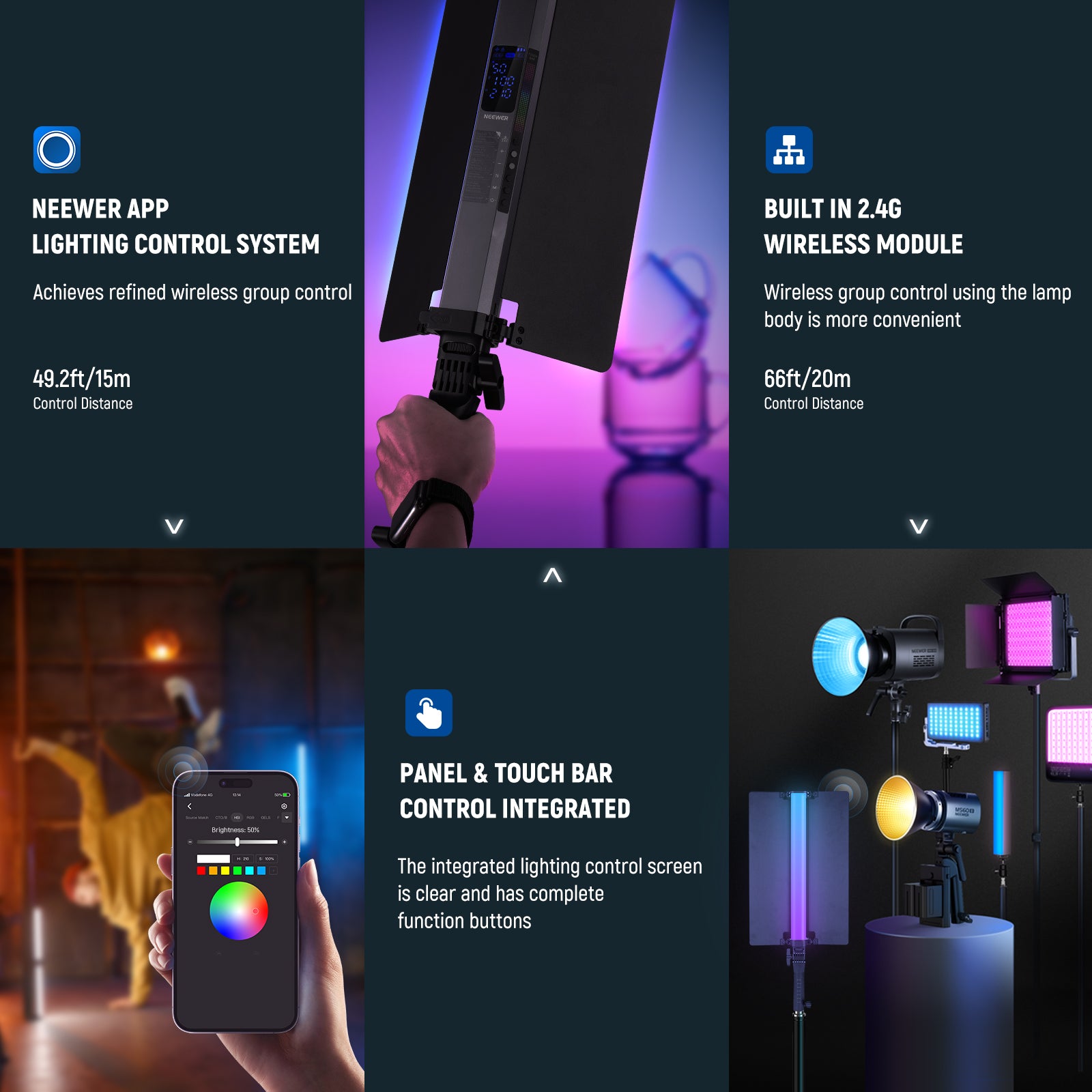 NEEWER RGB2 LED Tube Light Stick with Metal Barndoor - Adjustable Color & Brightness for Photography, Videography & Studio Lighting - Perfect for YouTube, TikTok & Live Streaming