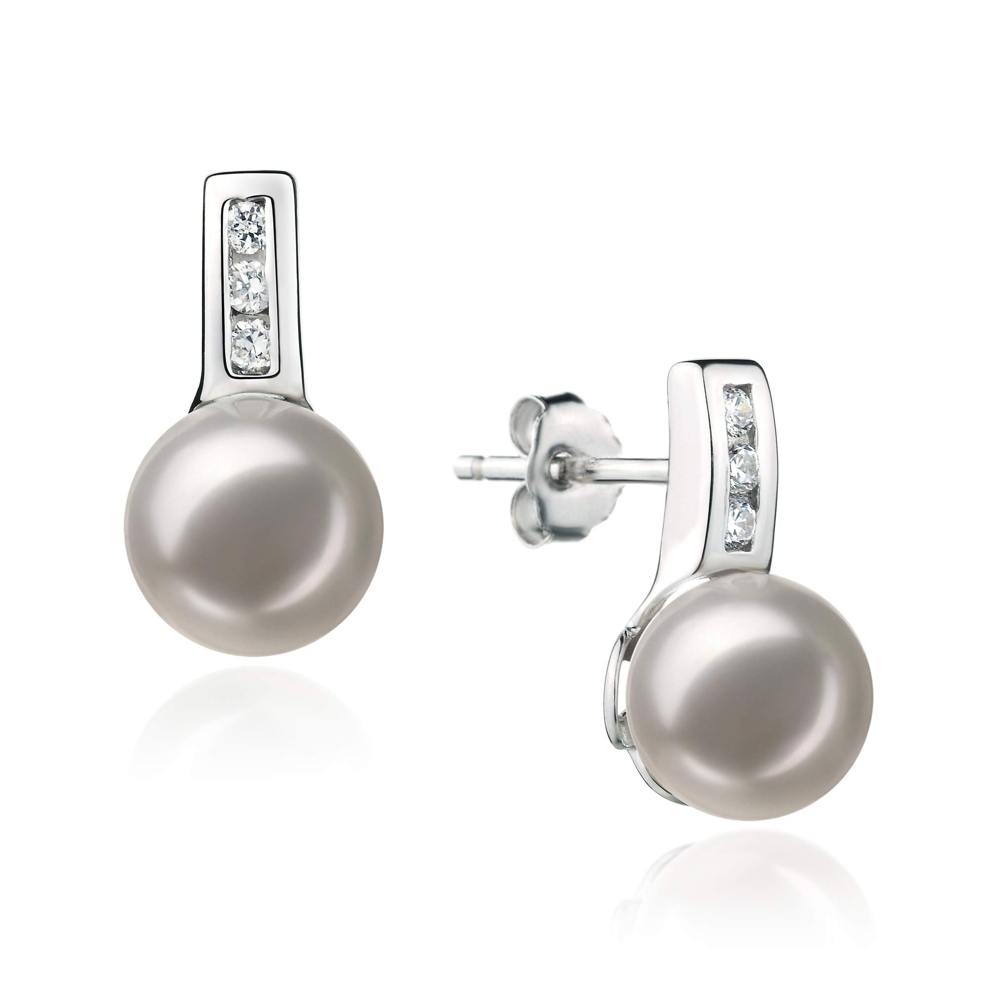Valery White 7-8mm AA Quality Japanese Akoya 925 Sterling Silver Cultured Pearl Earrings for Women - Elegant Jewelry Gift for Weddings, Parties & Special Occasions