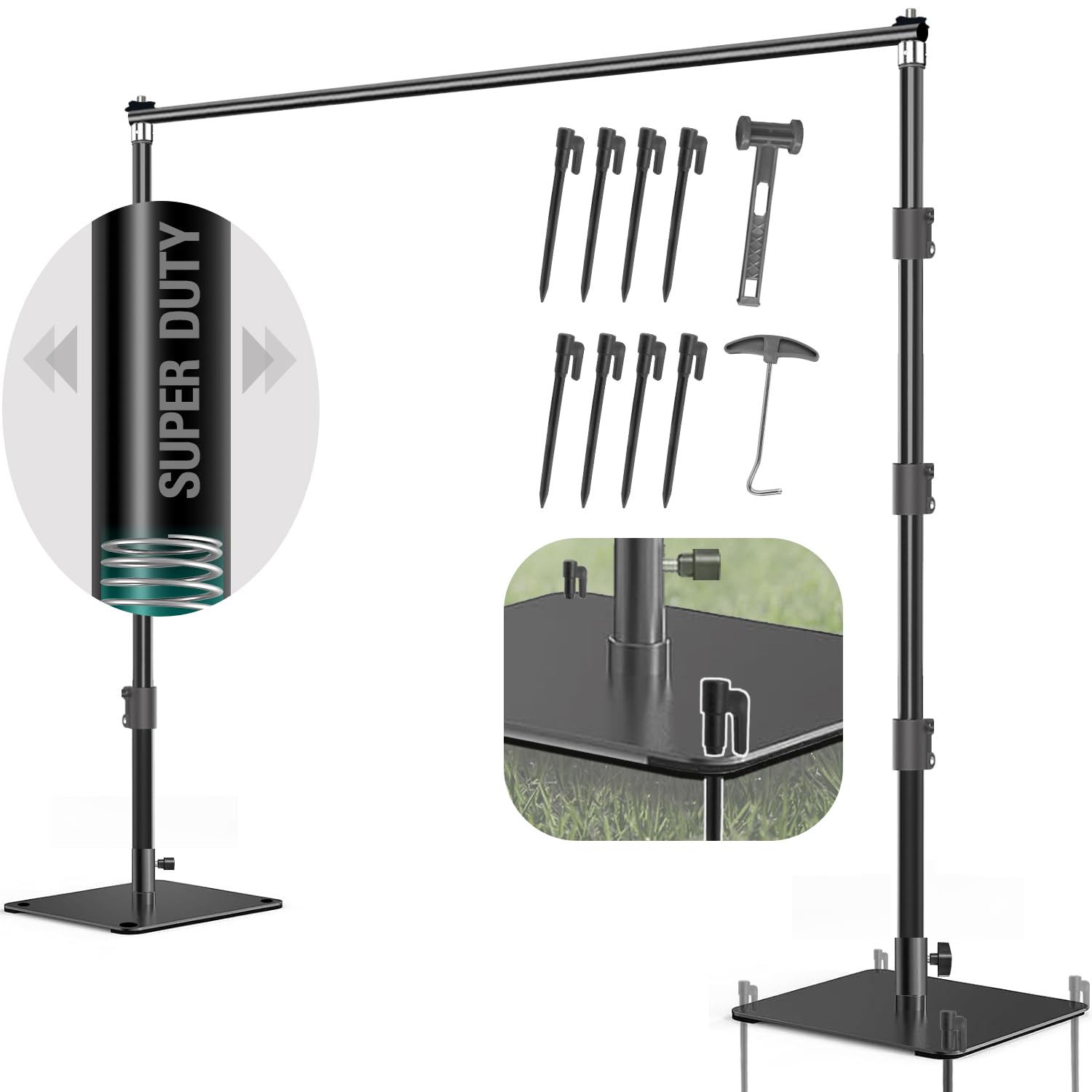 Julius Studio Heavy Duty 10x10 ft Backdrop Stand with Ground Stakes - Thickest Poles for Stability, No Shaking or Bending - Perfect for Outdoor Events, Photo Shoots & Trade Shows (Model JSAG598)