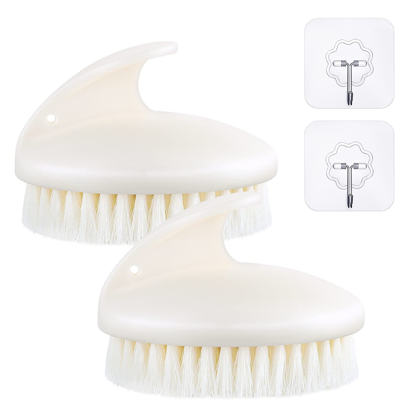 Exfoliating Dry Brush for Shower - Anti-Slip Body Scrubber with Adhesive Hook & Hanging String, Deep Cleansing & Skin Softening Brush for Rich Lather (2 Pack, Cream White) - Perfect for Daily Shower Routine & Spa-Like Skin Care at Home
