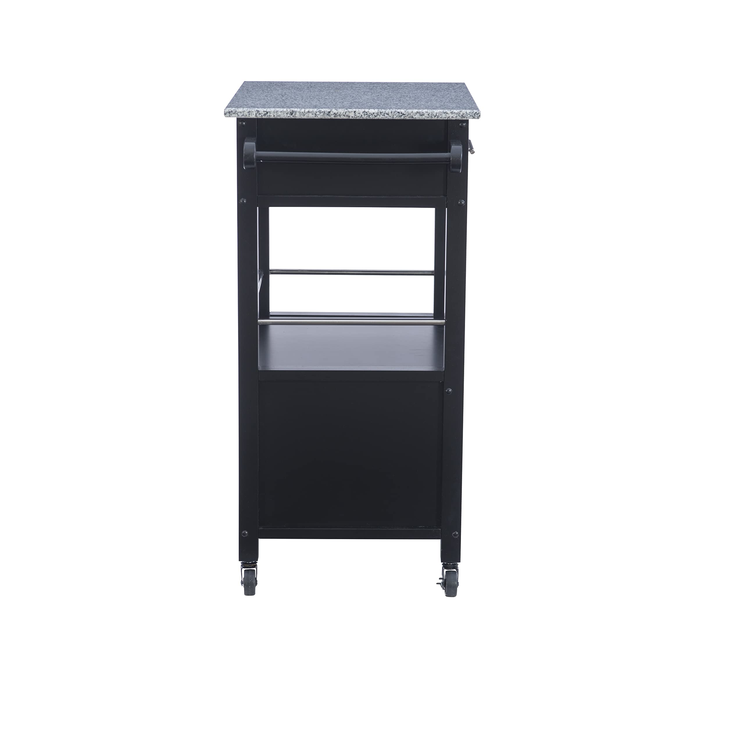 Linon Cayden Black Kitchen Cart - Rolling Island with Storage Shelves & Towel Rack for Small Spaces | Perfect for Kitchen Organization, Dining Room Serving, or as a Mobile Bar Cart