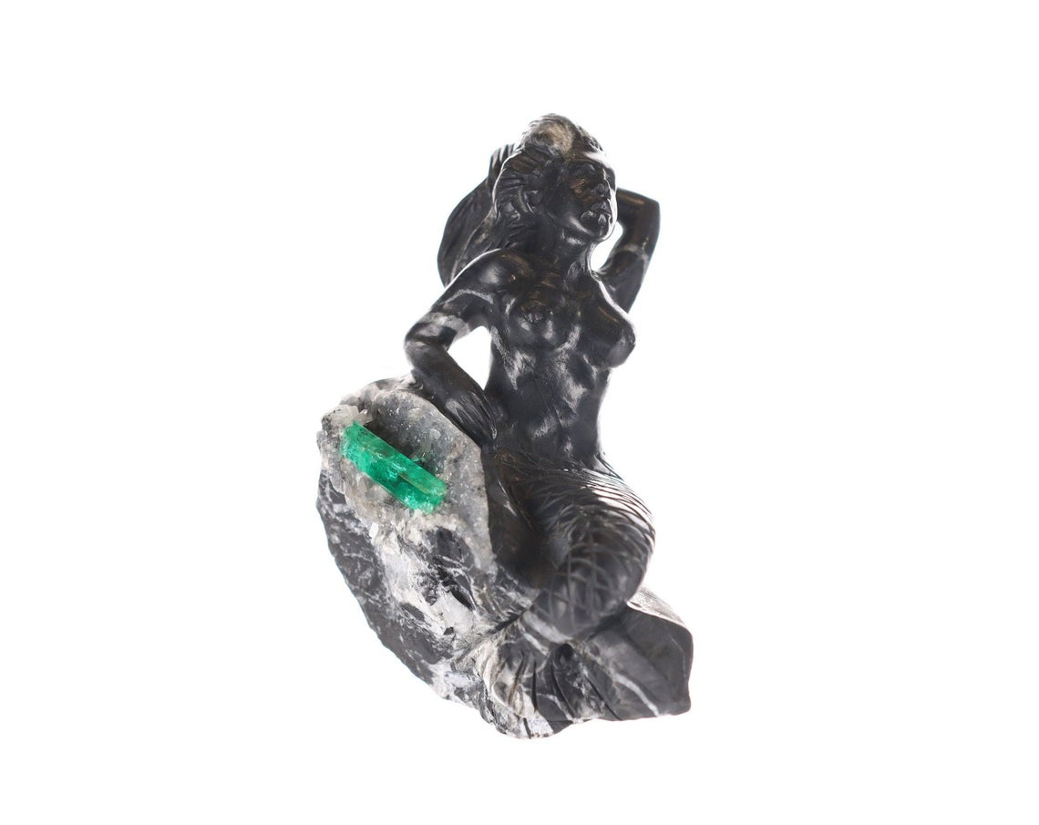 Colombian Emerald Mermaid Rough Crystal Sculpture - Handcrafted Natural Gemstone Art for Home Decor, Healing & Meditation | Perfect for Spiritual Gifts, Yoga Spaces & Crystal Collections