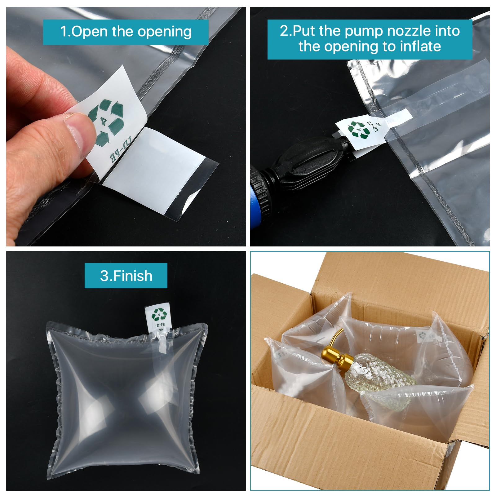 200 Pcs Clear Plastic Air Cushion Bags for Shipping & Moving - 7.9×7.9 In Inflatable Packing Air Pillows with Free Pump - Protective Packaging for Fragile Items, Electronics & Furniture
