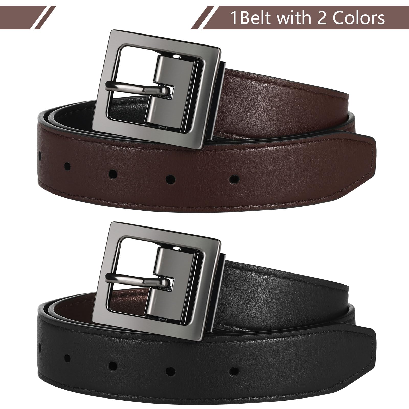 AWAYTR Reversible Kids Belts for Boys - Adjustable Brown & Black Leather Belt for School Uniform, Casual Jeans & Dress Pants | Perfect for School, Church & Everyday Wear