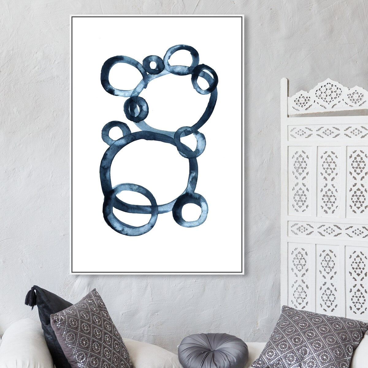 Bear Bubbles Canvas Wall Art - Modern Baby Bear Finger Painting Nursery Decor - White Framed Contemporary Print for Boys Room - Perfect for Kids Bedroom, Playroom & Baby Shower Gift