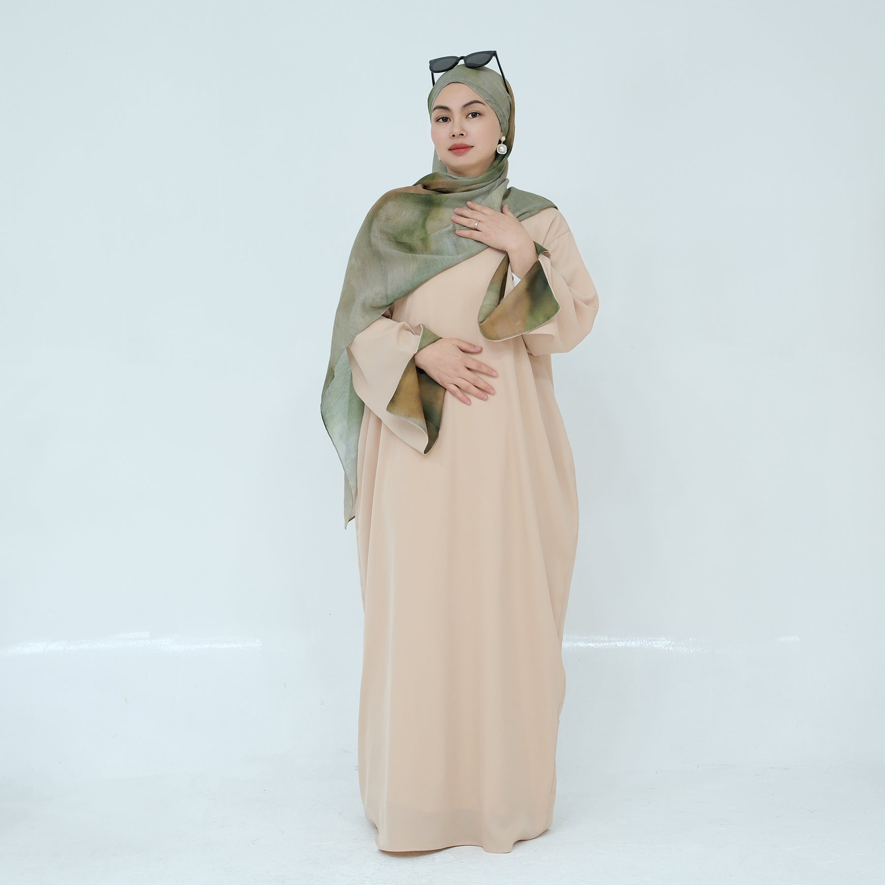 Chloe Abaya and Hijab Set for Women - Modest Islamic Prayer Dress in Beige - Perfect for Eid, Ramadan, and Daily Wear