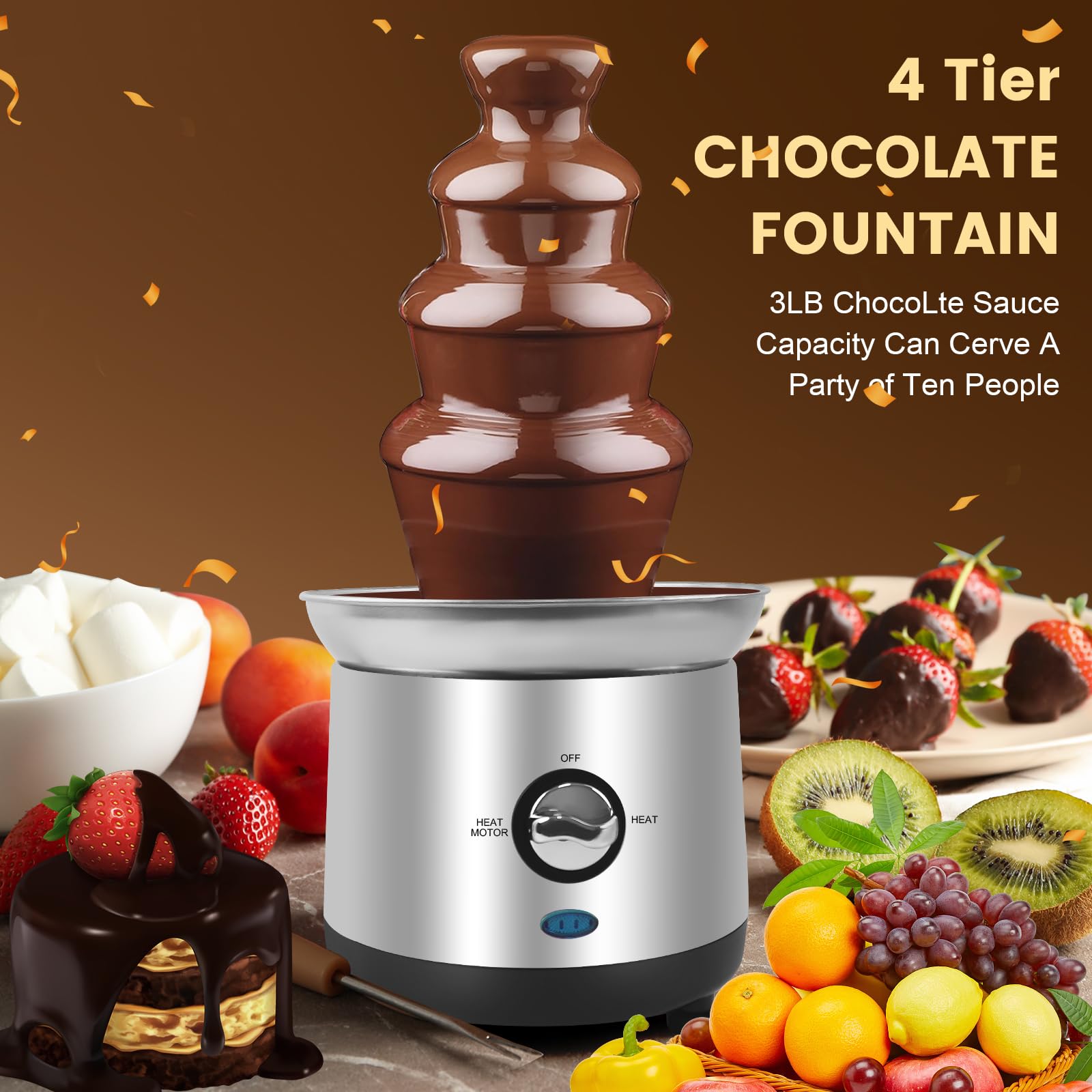 4-Tier Electric Chocolate Fondue Fountain Machine - Perfect for Cheese, Chocolate Sauce, Nachos | Ideal for Weddings, Parties & Dessert Buffets