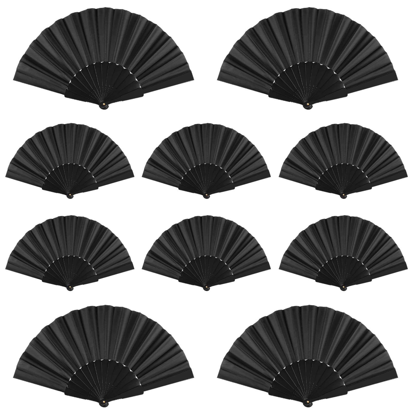 Minelife 10 Pack Small Folding Hand Fans - Vintage Black Fabric Handheld Fan for Summer Cooling, Wedding, Party Favors & Home Decor - Chinese & Japanese Style Decorative Fans for Women, Brides & Gifts