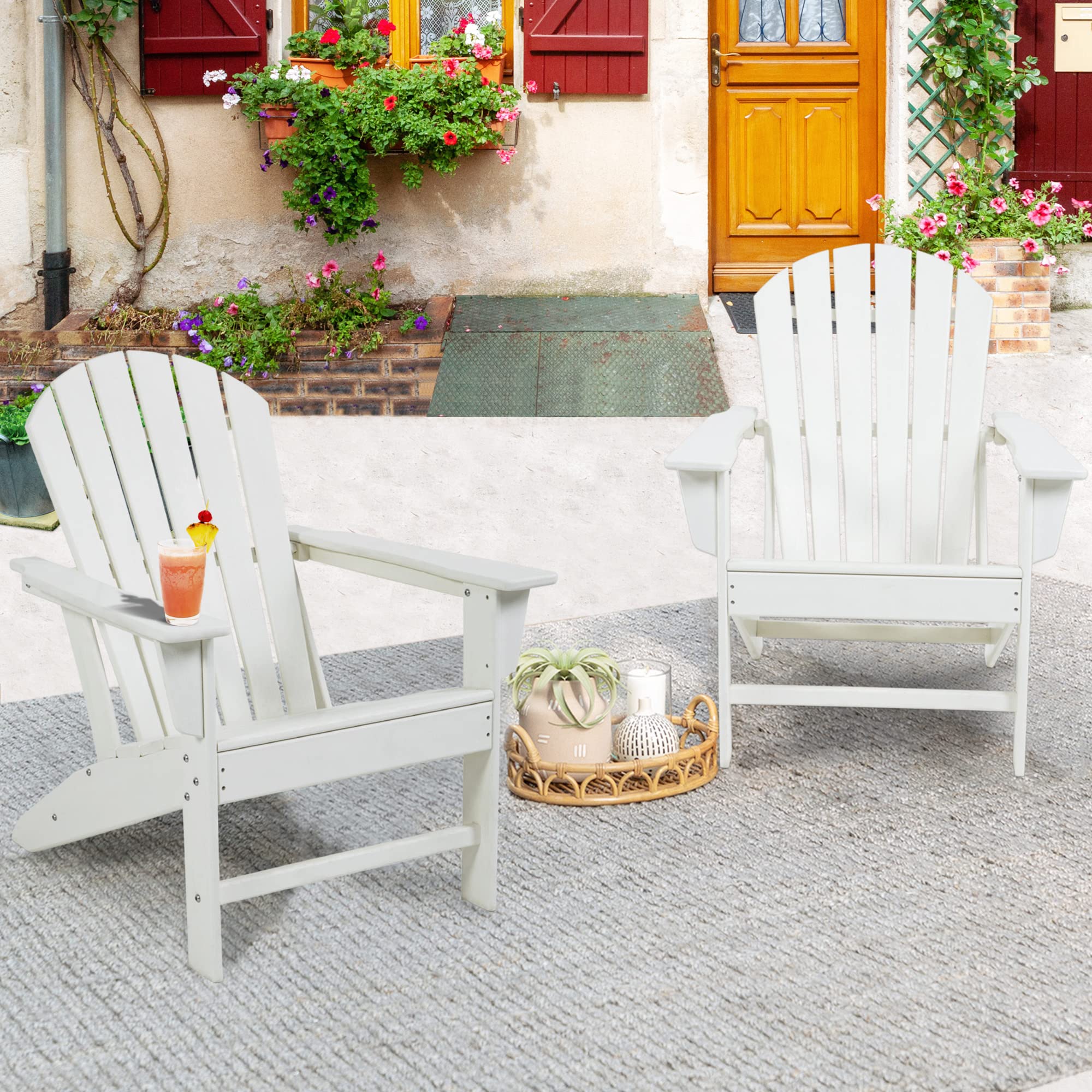 **Adirondack Chair - Weather-Resistant Plastic Resin Outdoor Lounge Chair for Patio, Deck, Lawn & Fire Pit - Durable White Painted Finish - Perfect for Relaxing in Your Backyard or Garden**
