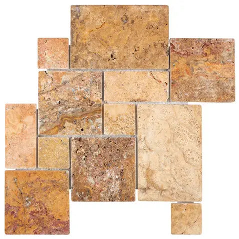 Scabos Travertine Mini Versailles Pattern Mosaic Tile - Natural Stone Tumbled Finish for Bathroom, Kitchen & Pool Backsplash