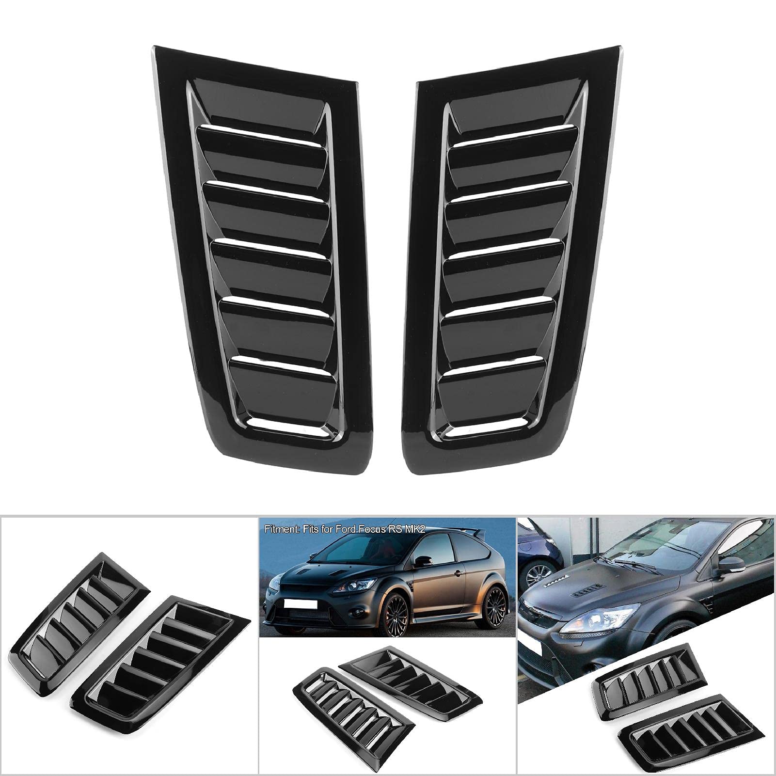 KIMISS ABS Car Bonnet Air Vent Hood Scoop for Ford Focus RS MK2 - Bright Black (SI-AT26105) | Performance Upgrade & Heat Dissipation | Track Racing & Street Style Enhancement