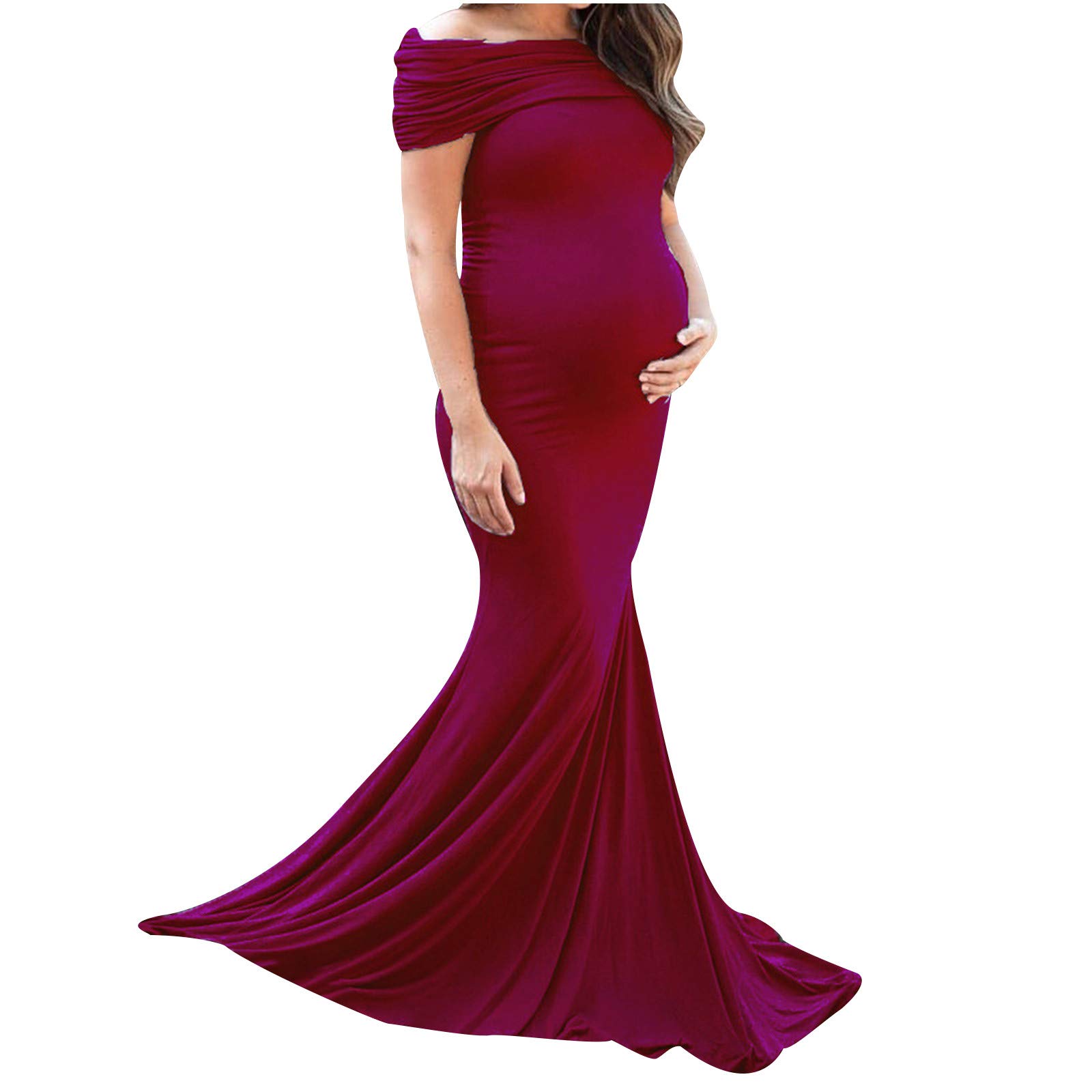 Weiheng Off The Shoulder Maternity Dress for Women - Summer Pregnancy Photo Shoot Long Dress - Perfect for Maternity Photoshoots, Baby Showers & Special Occasions