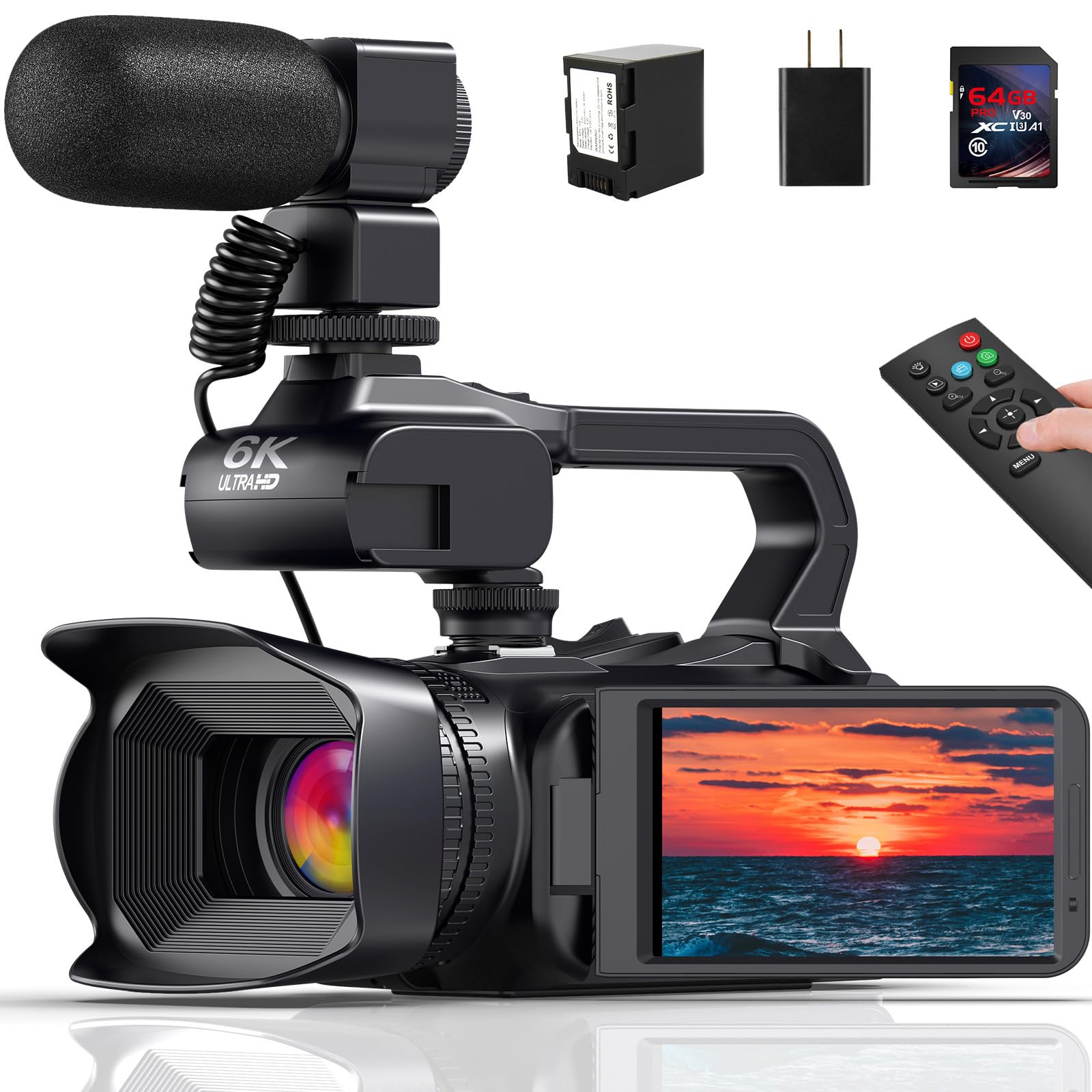 6K Video Camera Camcorder with 64MP & 18X Digital Zoom - WiFi Vlogging Camera for YouTube, IR Night Vision, 4500mAh Battery, Stabilizer, Mic, Remote Control - Perfect for Travel Vlogging, Live Streaming, and Outdoor Adventures
