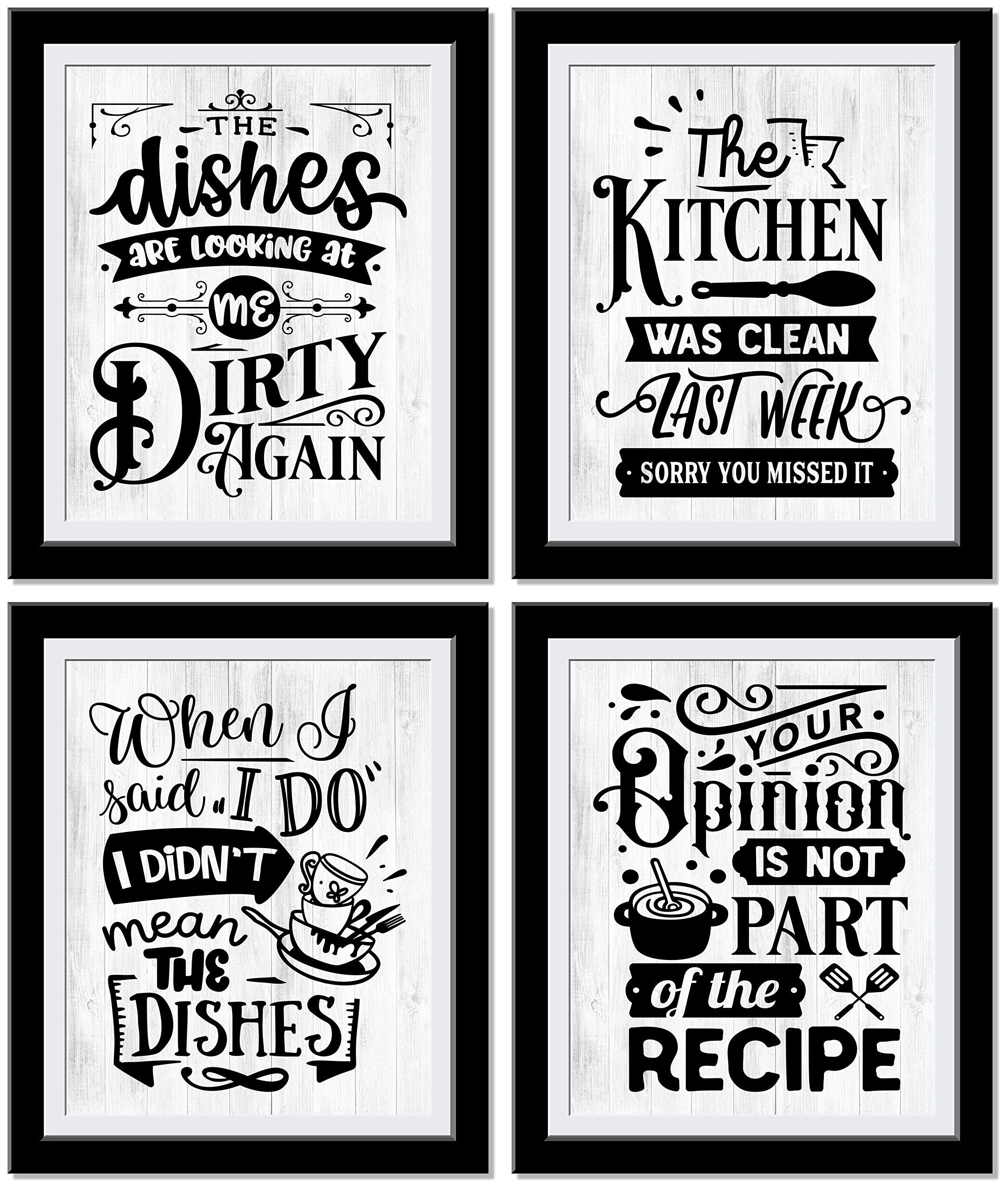 Funny Kitchen Wall Decor Set of 4 - Hilarious 'Dishes Are Looking At Me Dirty' Signs - 8x10 Unframed Prints for Kitchen, Dining Room & Home Decor - Perfect Gift for Food Lovers & Humor Enthusiasts