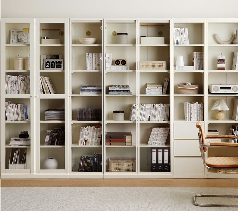 Stylish Poplar Solid Wood Bookcase in Cream - Perfect for Living Room, Bedroom, or Home Office Storage