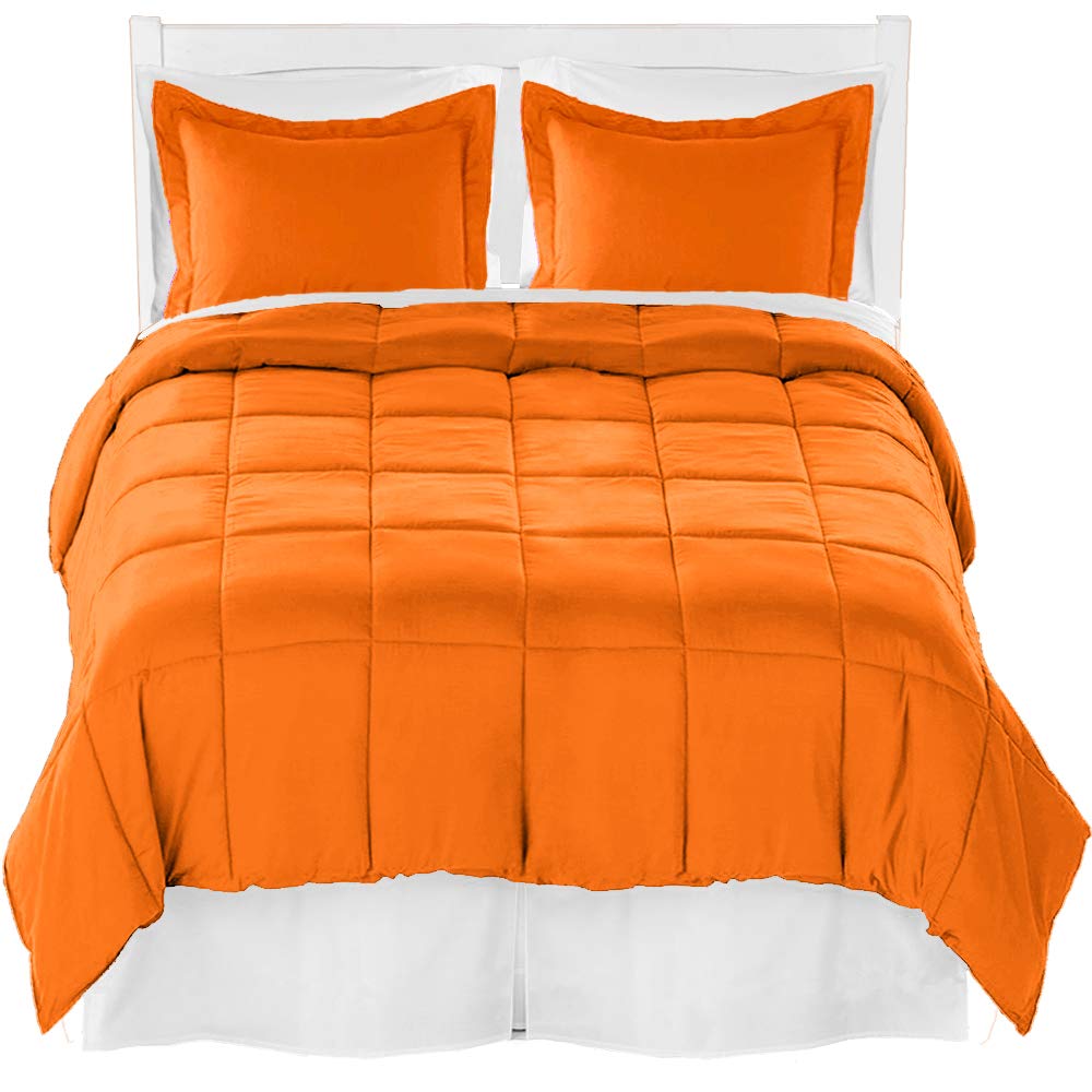 Premium Ultra-Soft Brushed Microfiber Twin Comforter Set with Sheet Set & Bed Skirt - Orange Comforter, White Sheets & White Bed Skirt for Cozy Bedroom Decor - Perfect for Guest Rooms, Dorms & Kids' Bedrooms