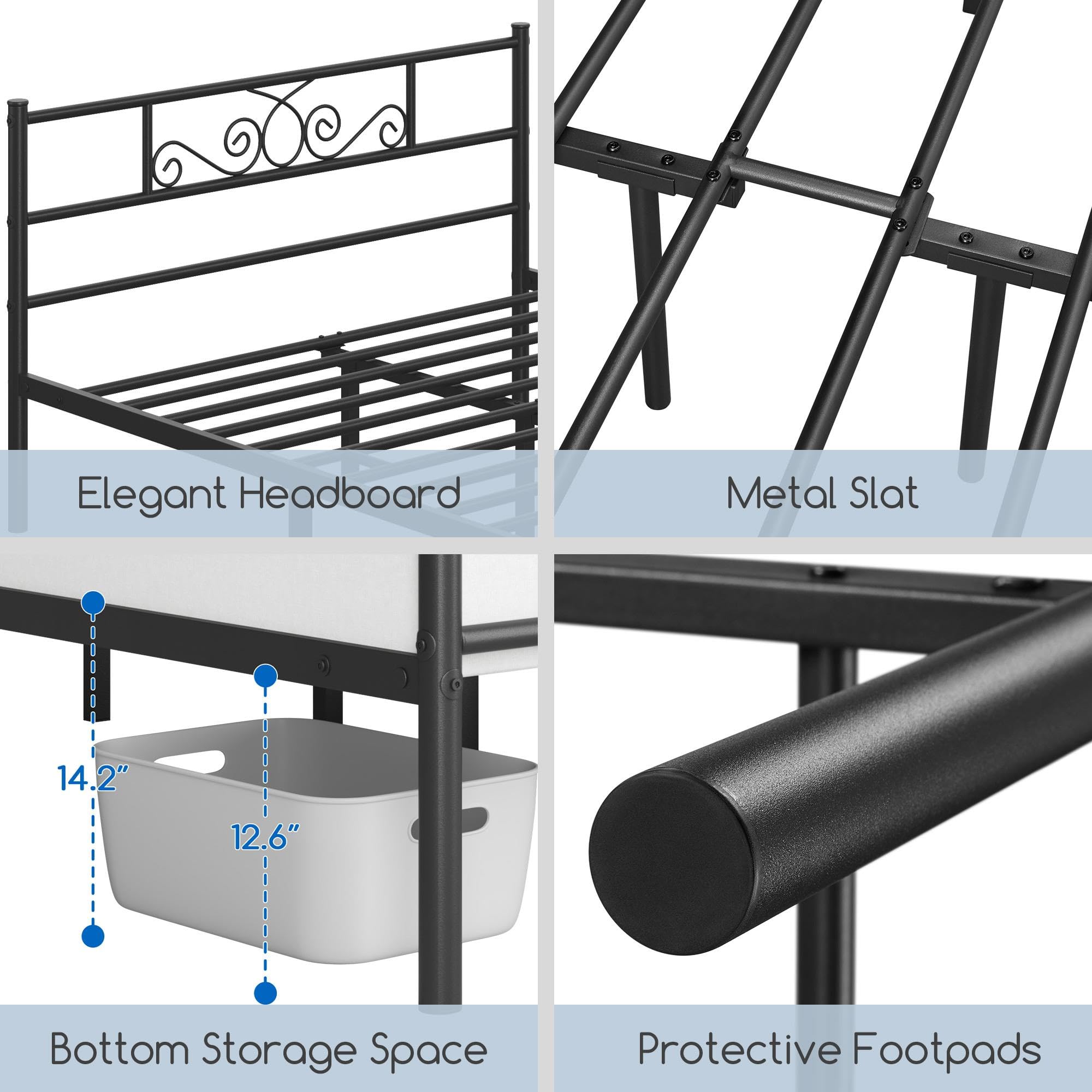 Yaheetech Full Size Metal Bed Frame with Headboard & Footboard - Sturdy Platform Bed No Box Spring Needed, Easy Assembly, Black - Perfect for Bedrooms, Guest Rooms & Dorm Rooms