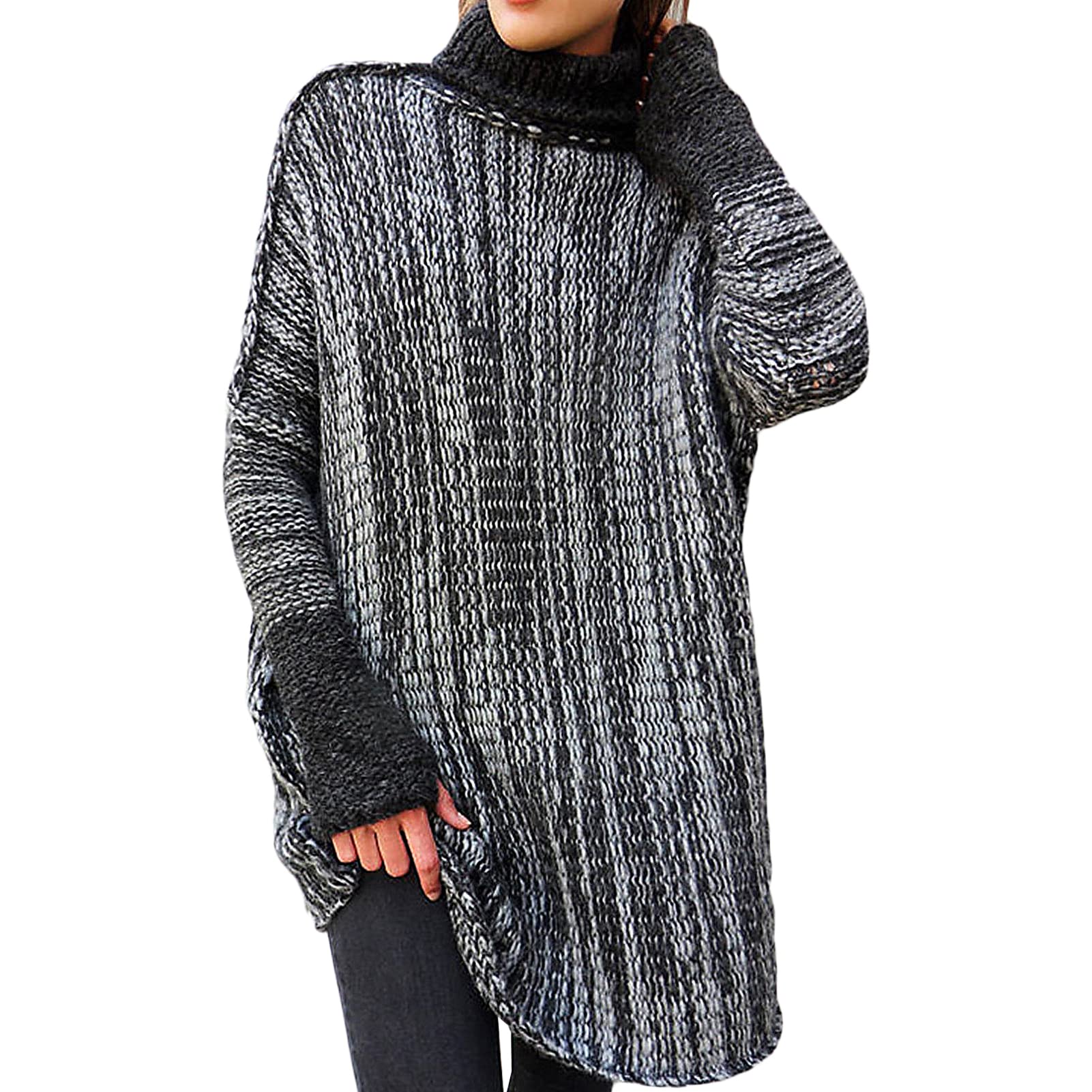 Women's Casual Turtleneck Long Sleeve Sweater - Stretchy Cable Knit Pullover, Cozy Chunky Knit Loose Jumper for Fall & Winter - Perfect for Office, Dating & Outdoor Activities