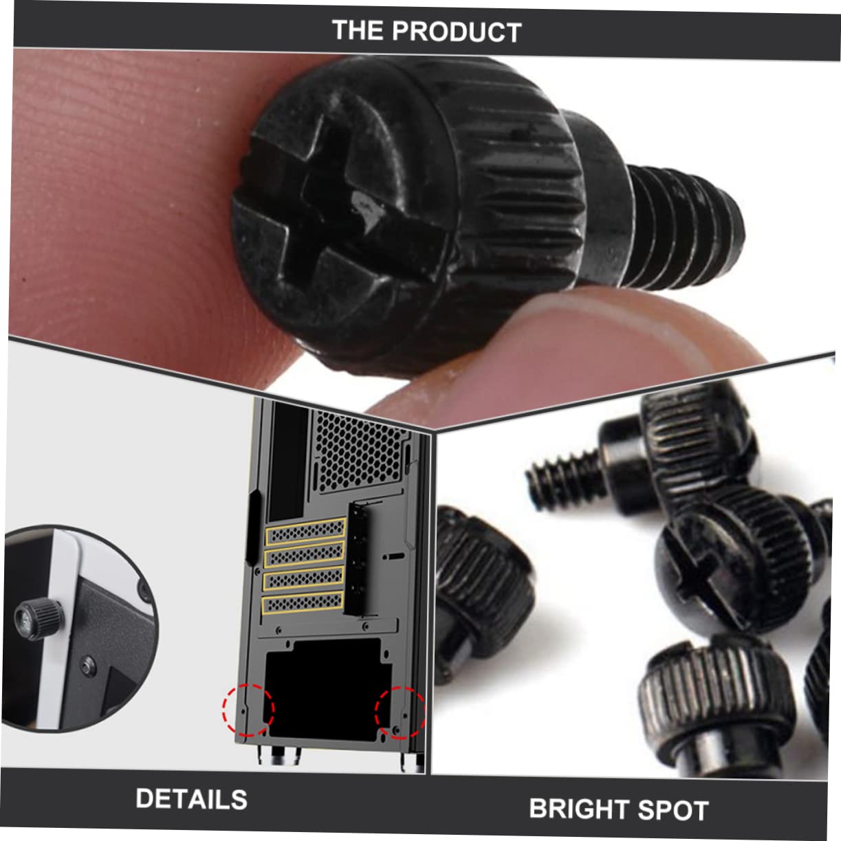 BESTonZON 100pcs Black Metal Computer Case Thumbscrews - High Strength, Elegant Design, Easy to Install for PC Build & Maintenance