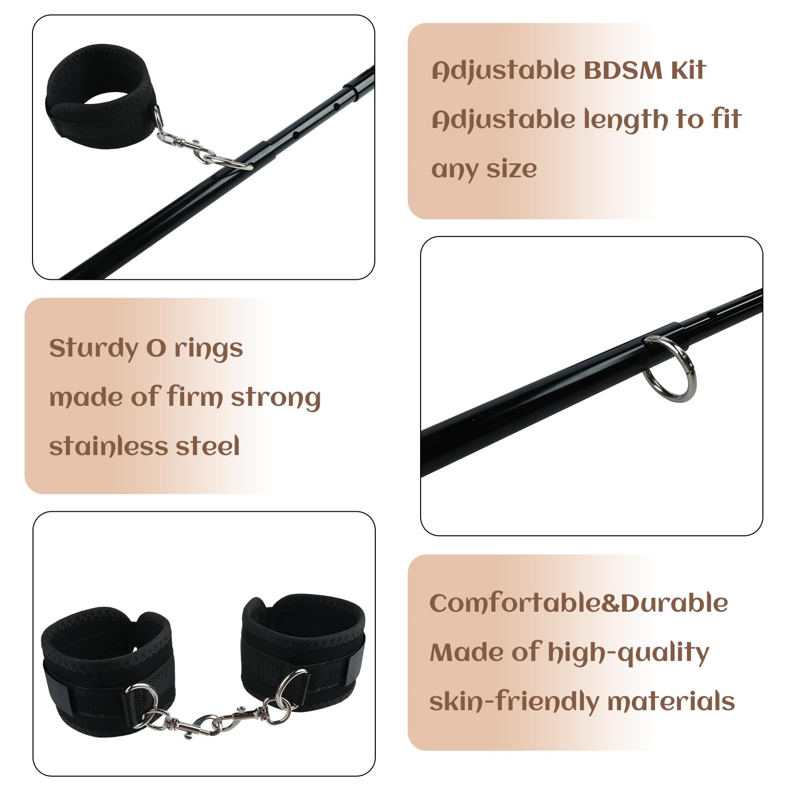 BDSM Bondage Restraints Spreader Bar - Adjustable Handcuffs for Couples - Premium Adult Sex Toys for Bedroom Play & Sensual Exploration - Perfect for BDSM Lovers & Couples Looking to Spice Up Their Intimate Moments